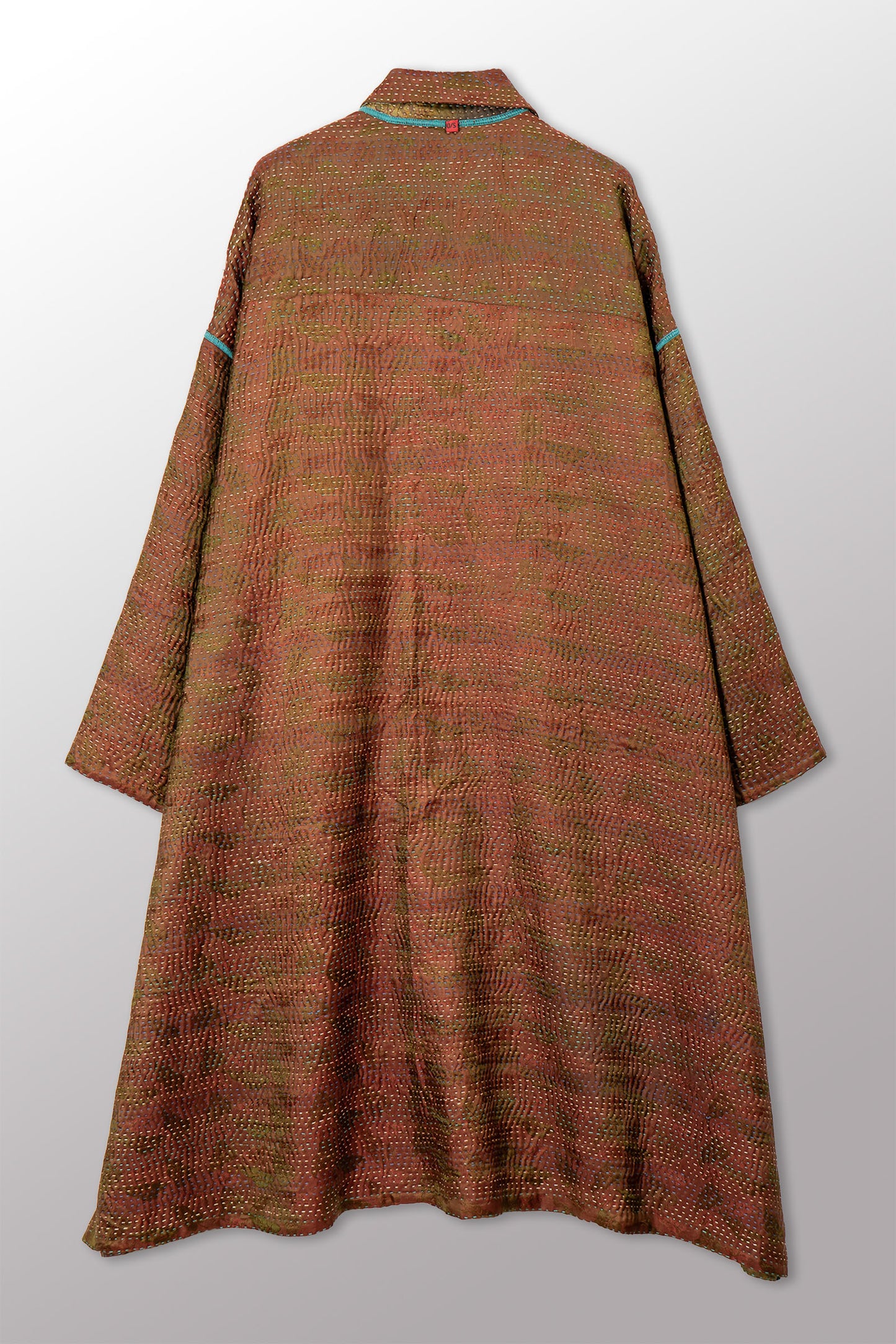 VINTAGE PRINTED SILK CLAMP DYE WITH JACQUARD KANTHA NEW OVERSIZED COAT - sk4342-0001a -