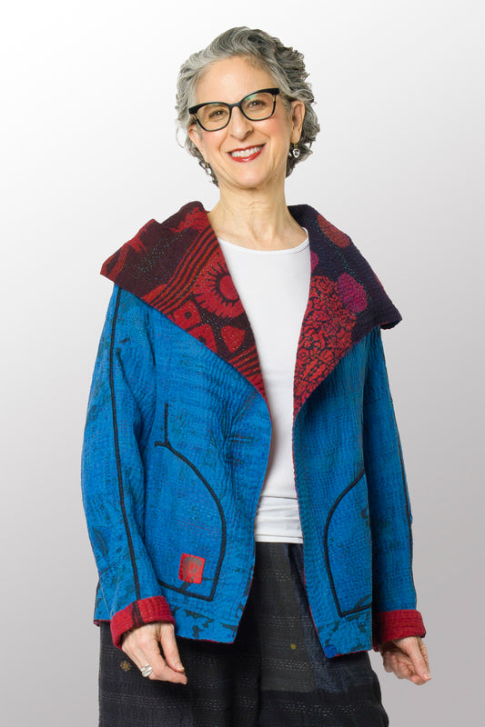COTTON OVERDYE KANTHA HOODIE JACKET - ov4036-cblu001m -