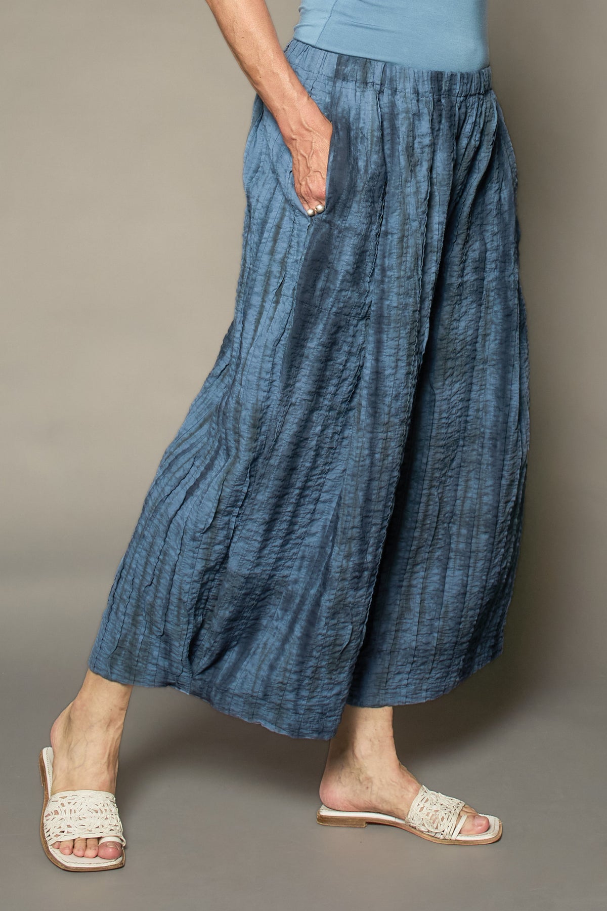 DOUBLE TIE DYE RIPPLE TUCK WIDE LEG LANTERN PANTS - trw1646-gry -