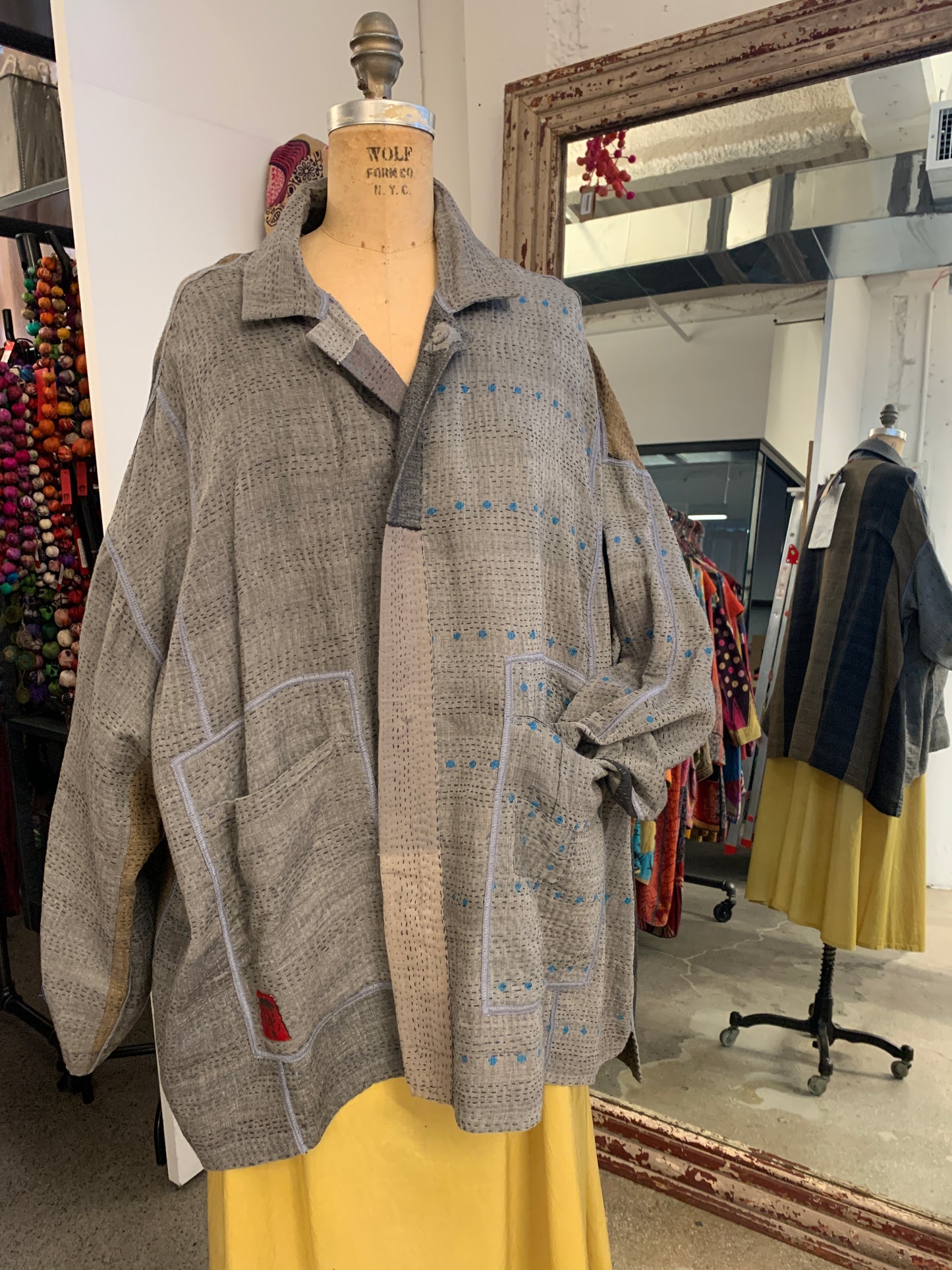 FRAYED PATCH KANTHA OVERSIZED MINI COAT - fi2332-ntl -