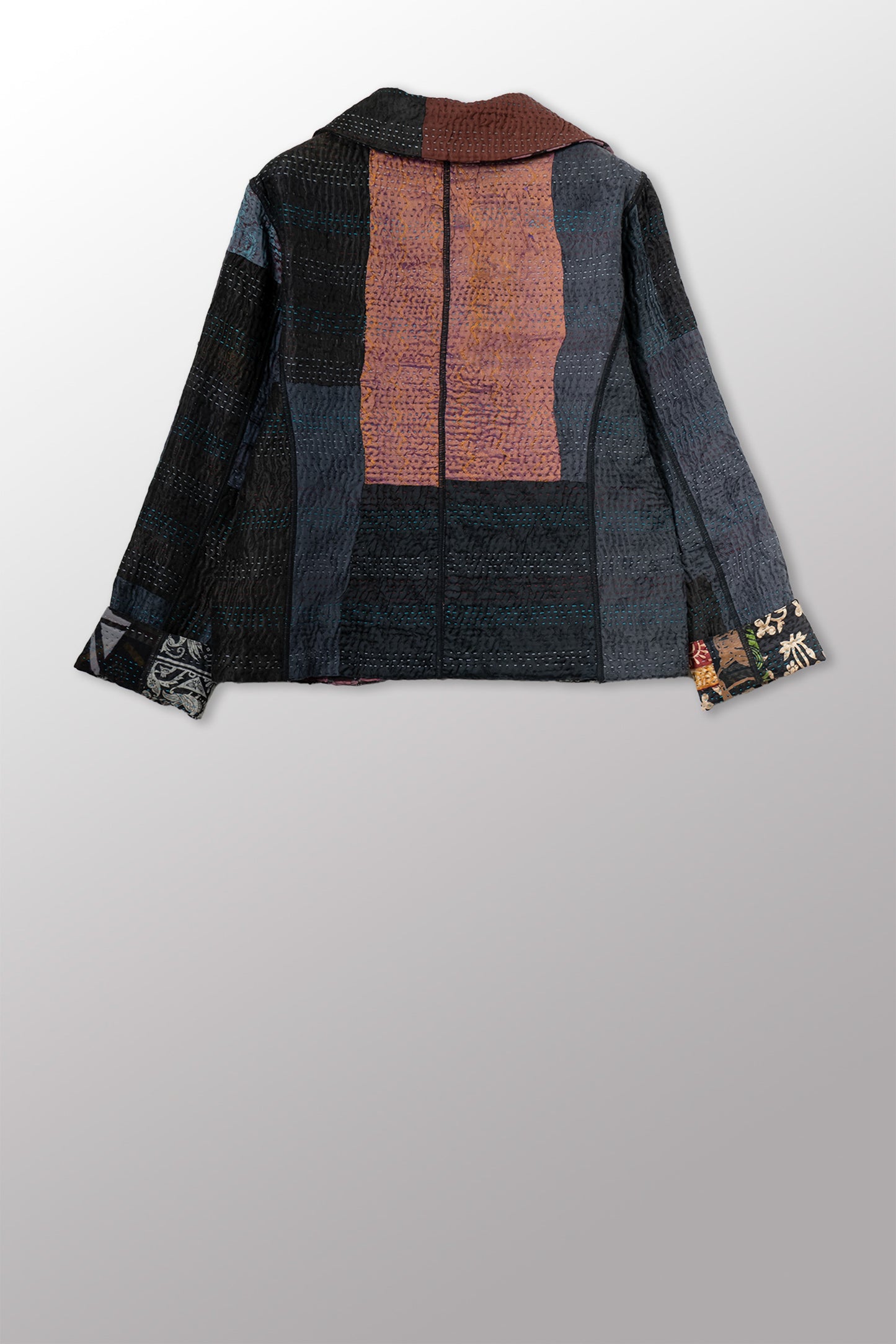 JACQUARD SILK KANTHA CROPPED BASIC JACKET - js4096-cblk001s -