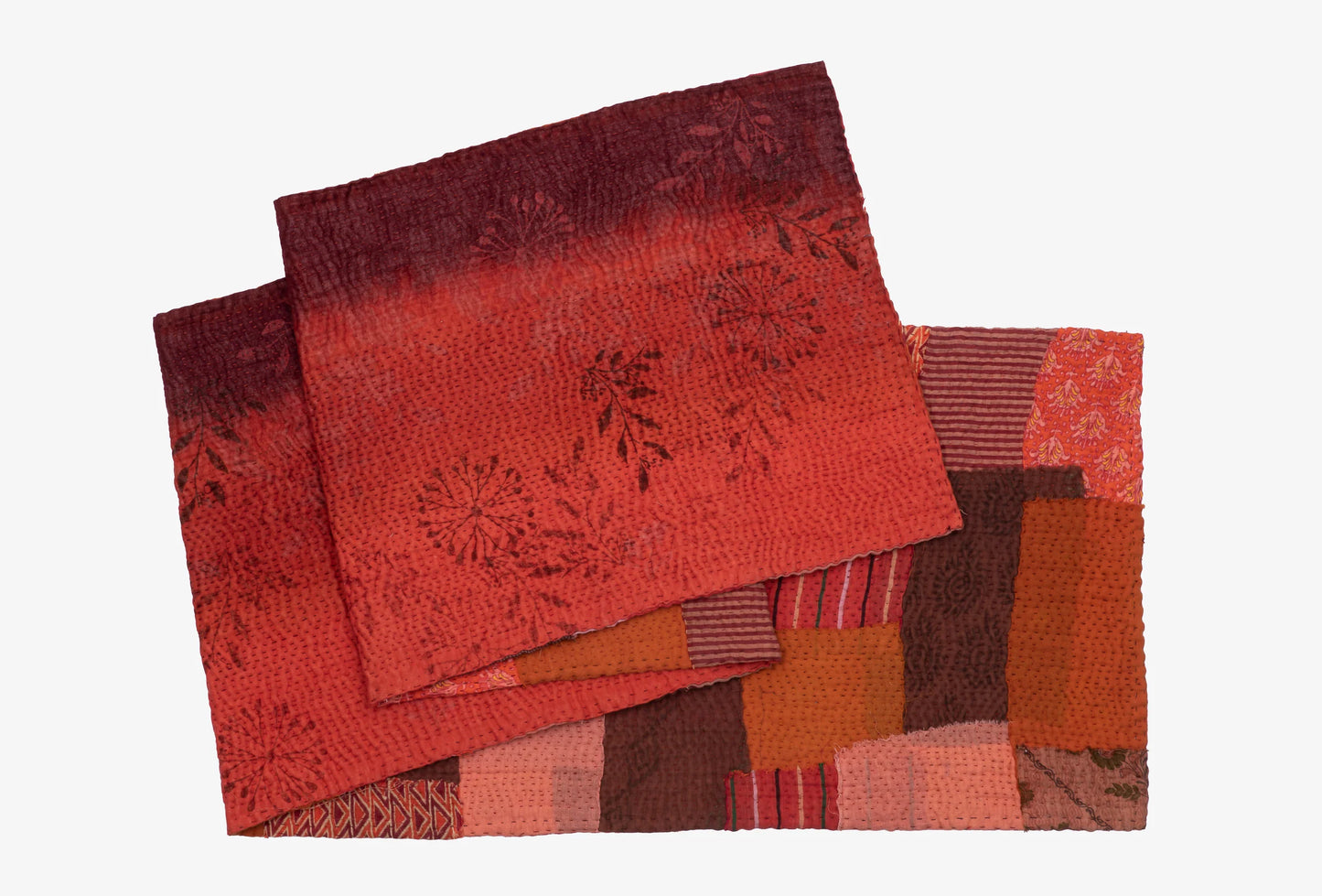 Ombre Patch Kantha Table Runner -Orange