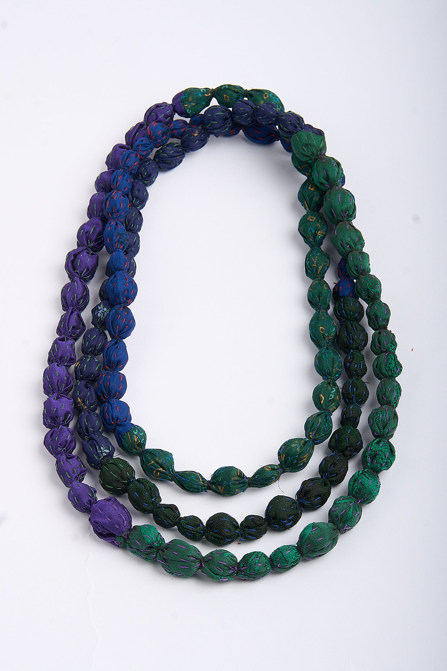 MONE SHIBORI TIE DYE KANTHA TIE-BEADS LONG NECKLACE - ms2707-tel -