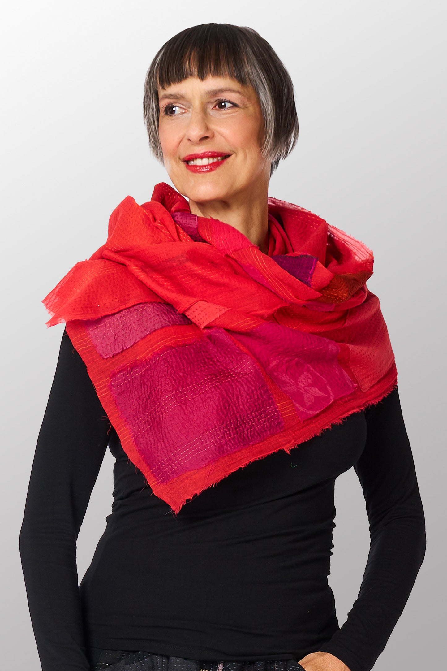 TONAL TILE PATCH KANTHA SCARF STANDARD - tt2801-npk -
