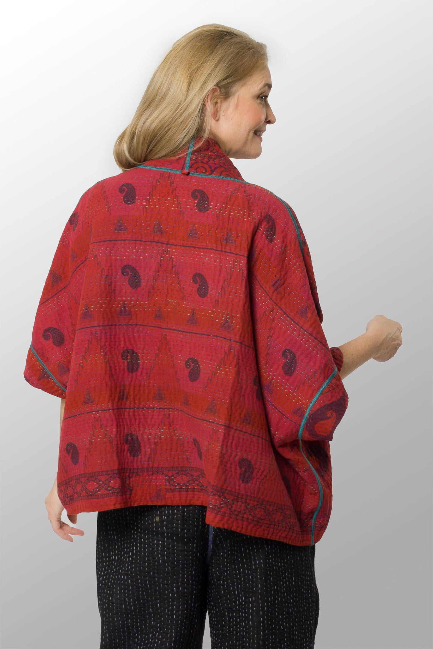 VINTAGE COTTON KANTHA MINI PONCHO - cv4060-0054a -