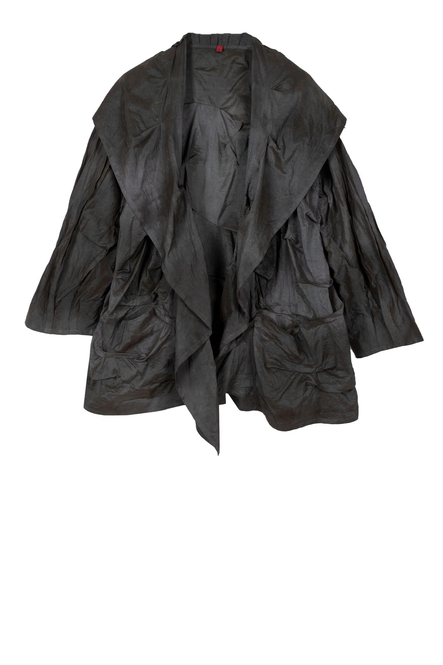 DYED COTTON SILK HEAVY VOILE WAVY TUCK COCOON JACKET - dh1063-gry -
