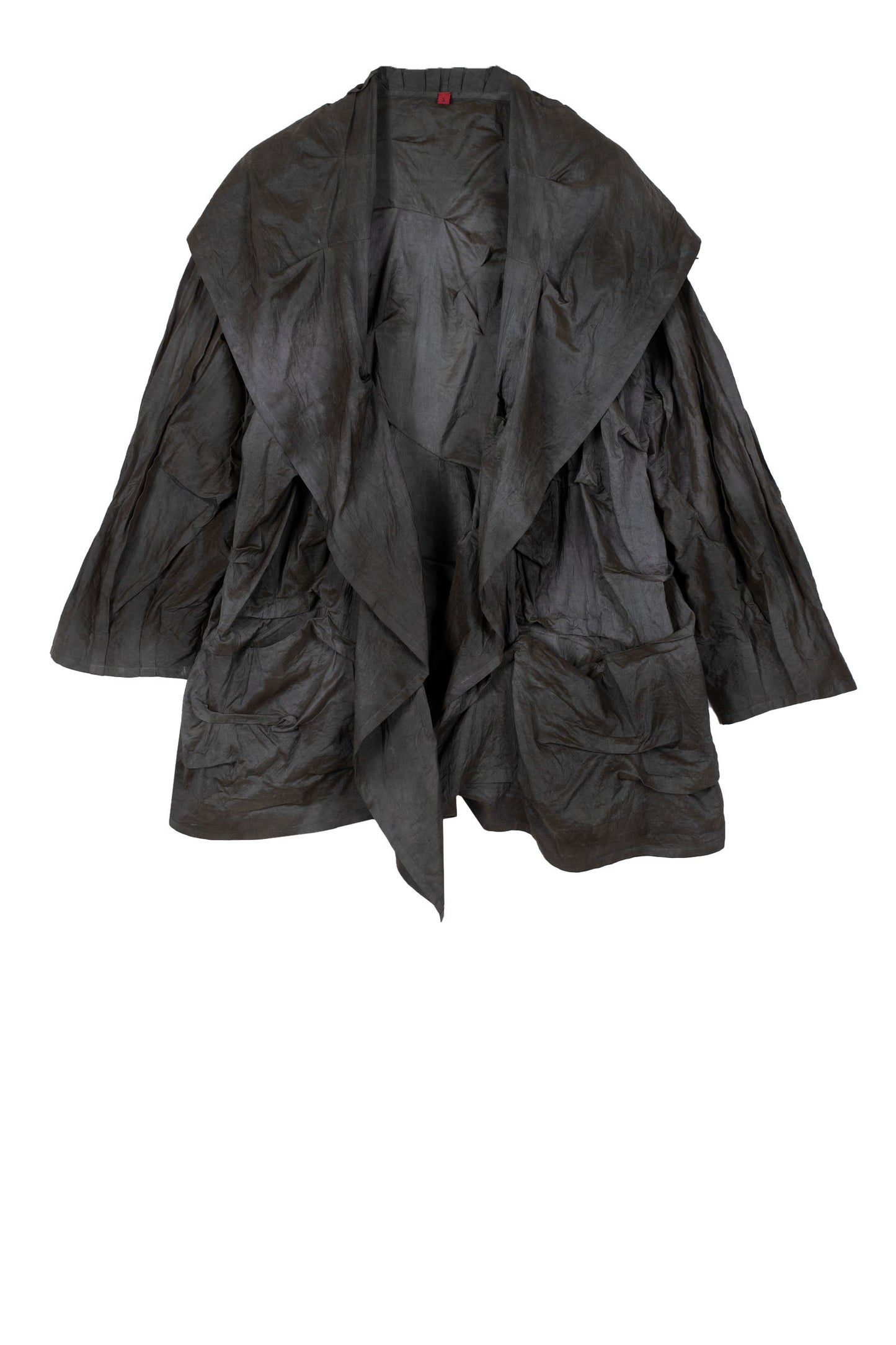 DYED COTTON SILK HEAVY VOILE WAVY TUCK COCOON JACKET - dh1063-gry -
