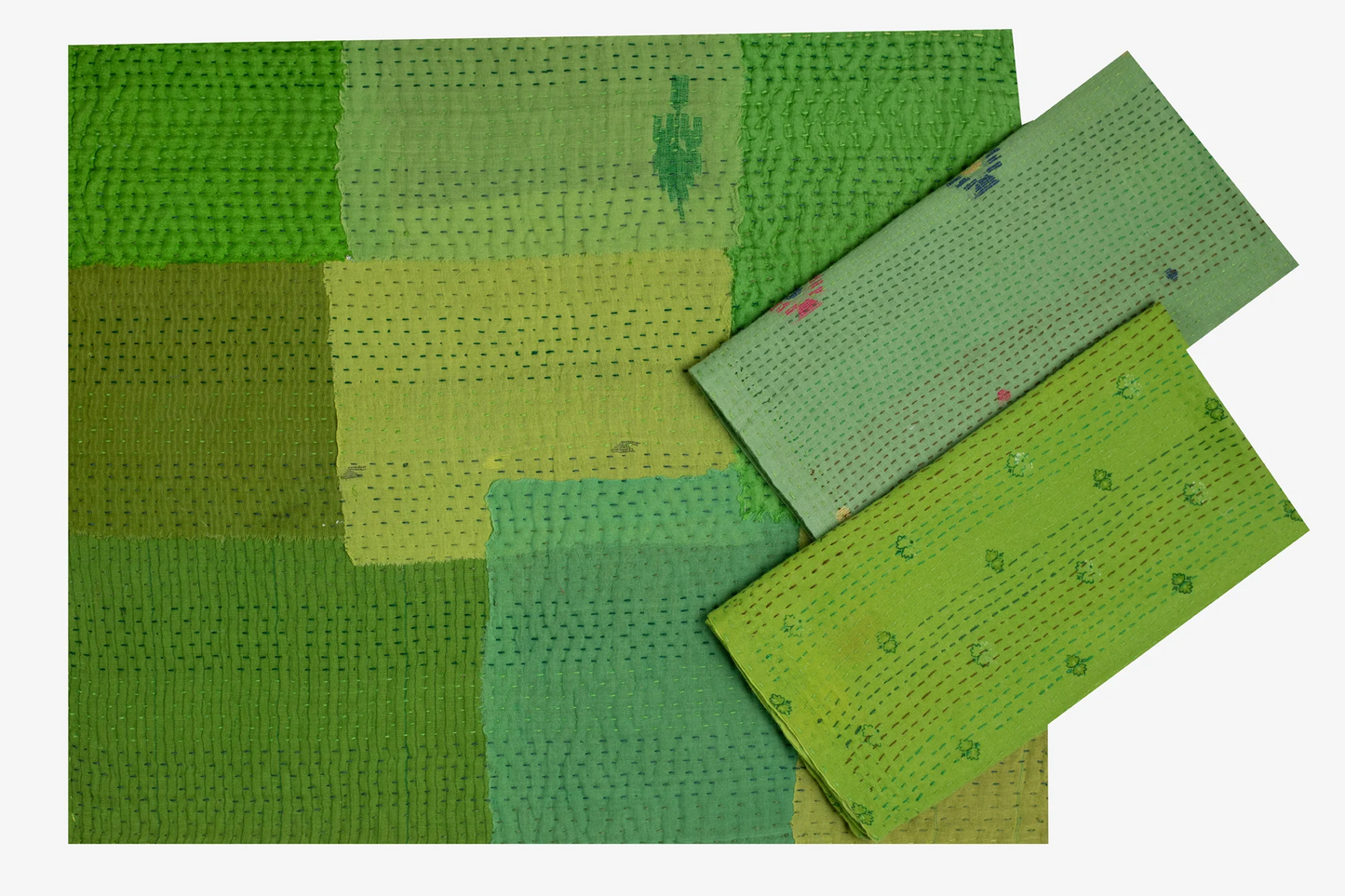 Mosaic Fray Handmade Vintage Kantha Placemat -Lime Green (SET OF 2)