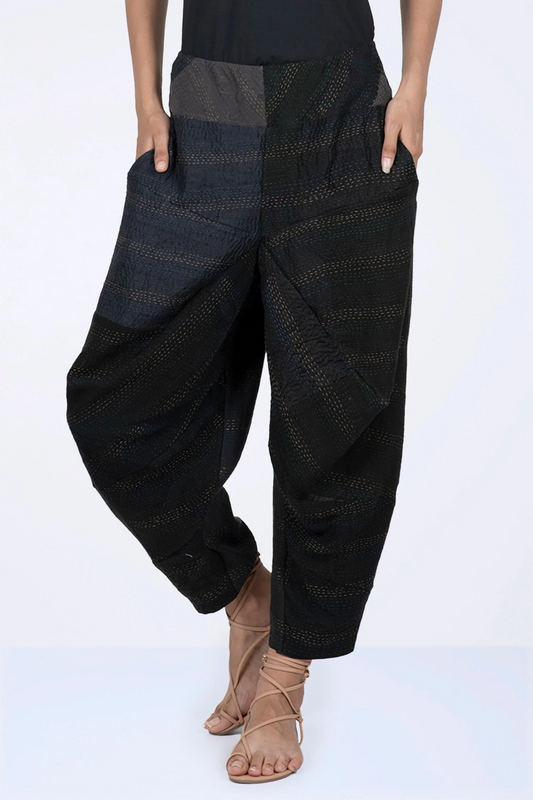 JAIPUR PATCH KANTHA YAMAHA PANTS - jp2632-blk -