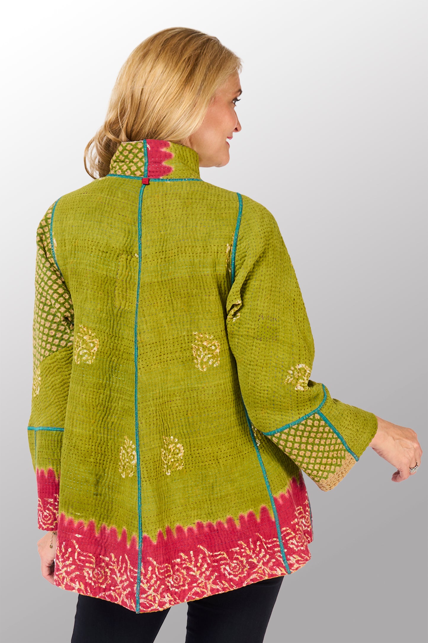 VINTAGE COTTON KANTHA FLARE SHORT JKT - cv4011-0130s -