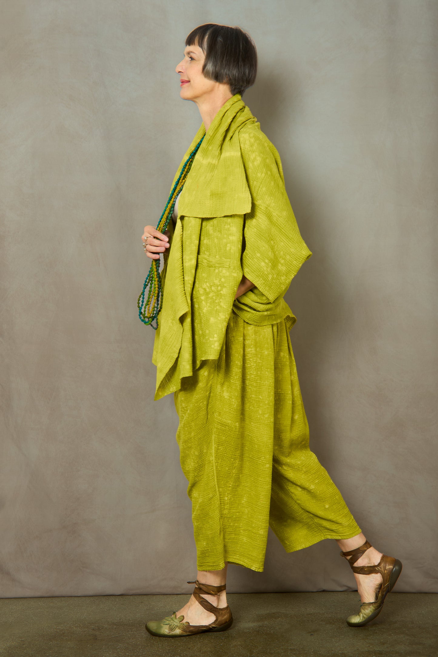 SAND SUN DYE RIPPLE KANTHA KIMONO WRAP LONG - rs2357-lim -