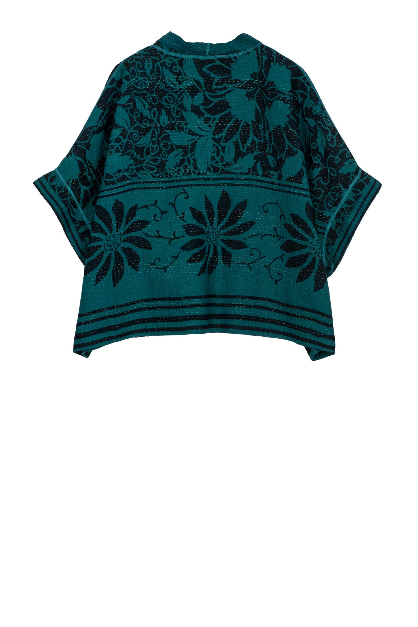 EMERALD GREEN KANTHA MINI PONCHO - eg4060-tel -