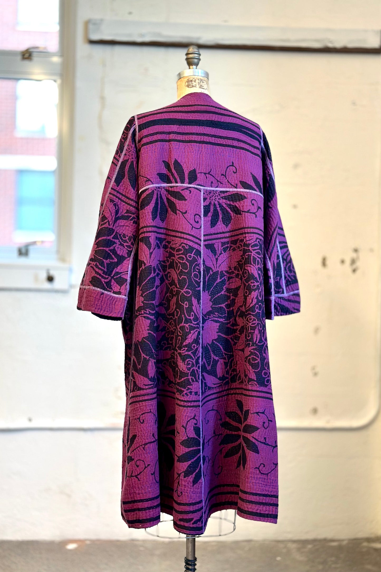 AMETHYST COTTON SILK KANTHA WRAP FLARE COAT - oc4330-prp -