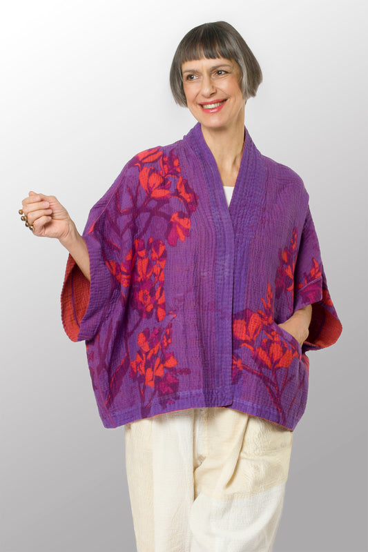 BLOOMING FLOWERS KANTHA MINI PONCHO - bf4060-prp -