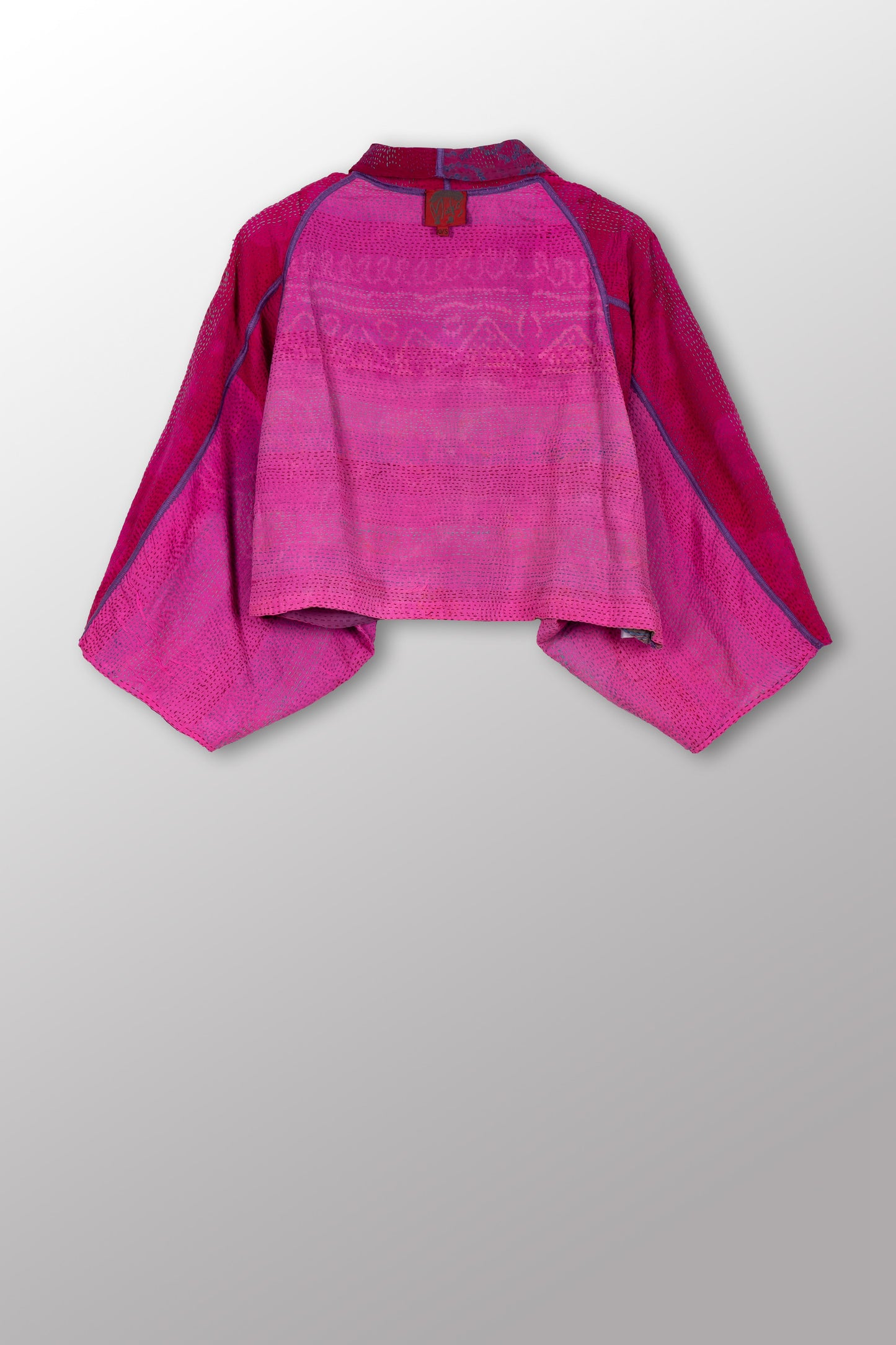 GEORGETTE VINTAGE SILK PATCH KANTHA PUFF SLV. SHRUG - gs2062-pik -