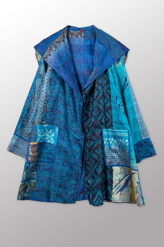 VINTAGE SILK KANTHA POCKET MEDIUM COAT - sv2316-0007m -