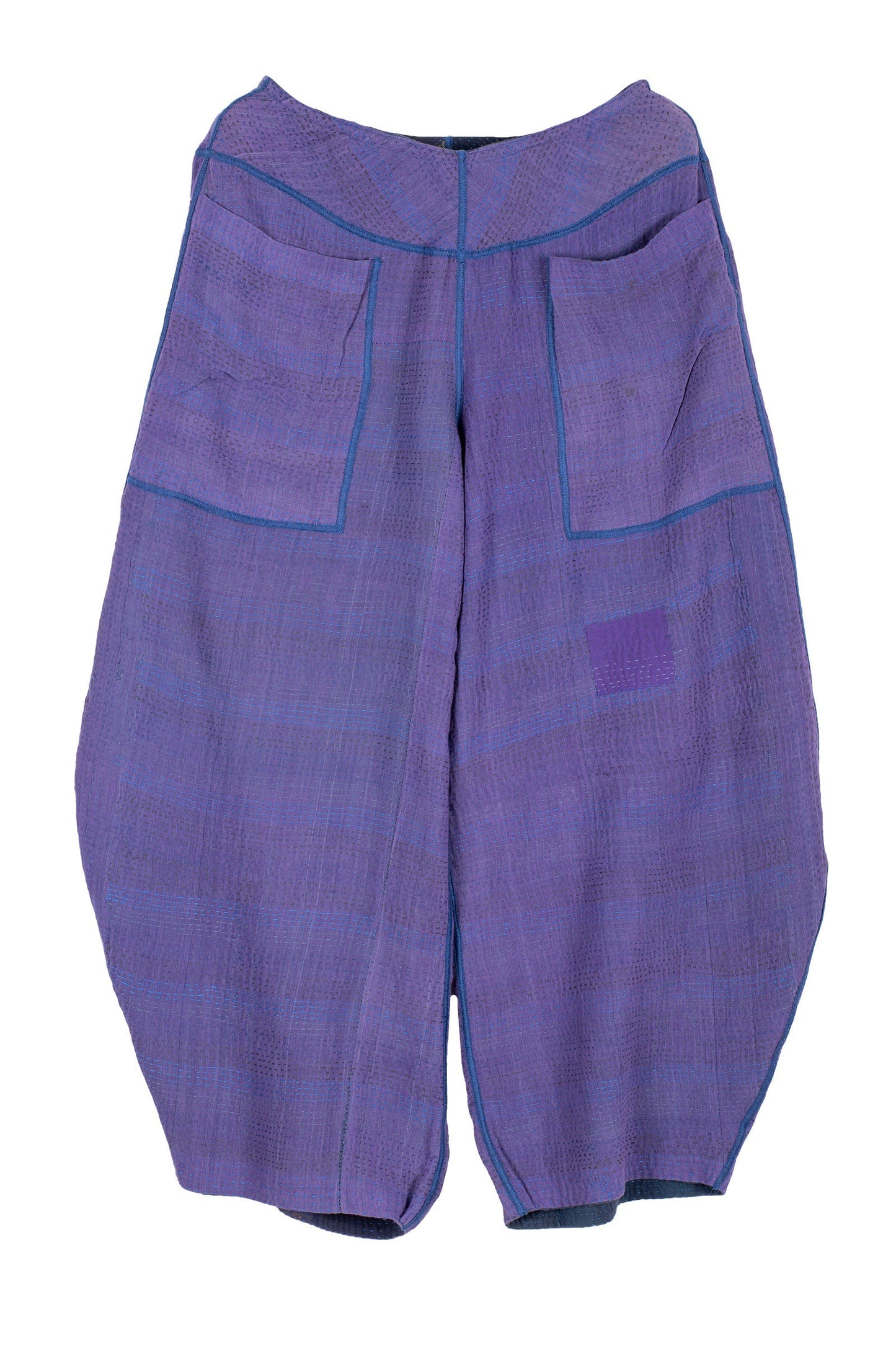 FRAYED PATCH KANTHA HAREM PANTS - fi2605-nvy -