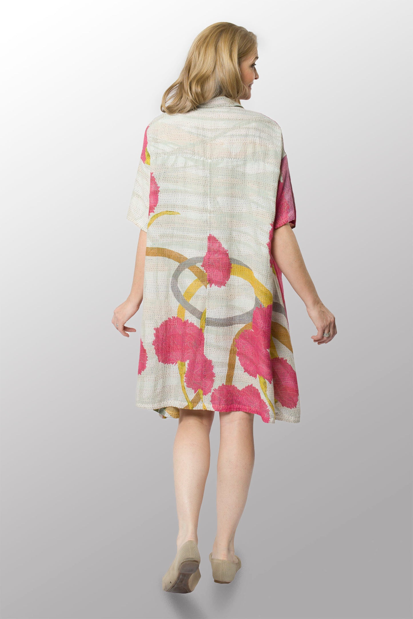 MARIGOLD PRINT KANTHA HALF SLV. SHIRT DRESS - mg2429-pik -