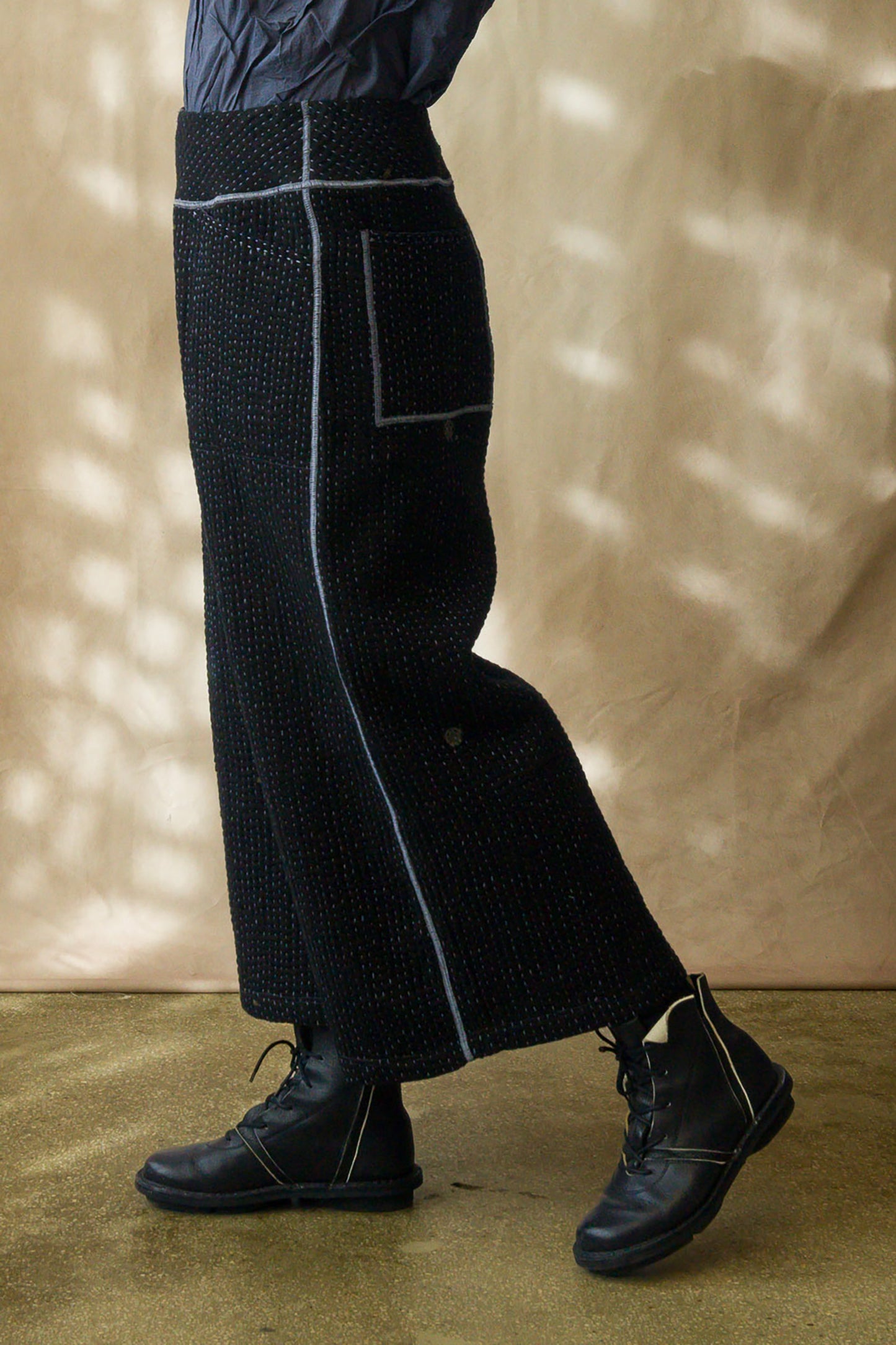 BBK SOLID KANTHA MID RISE WIDE LEG PANTS - bl-bbs6665-blk -
