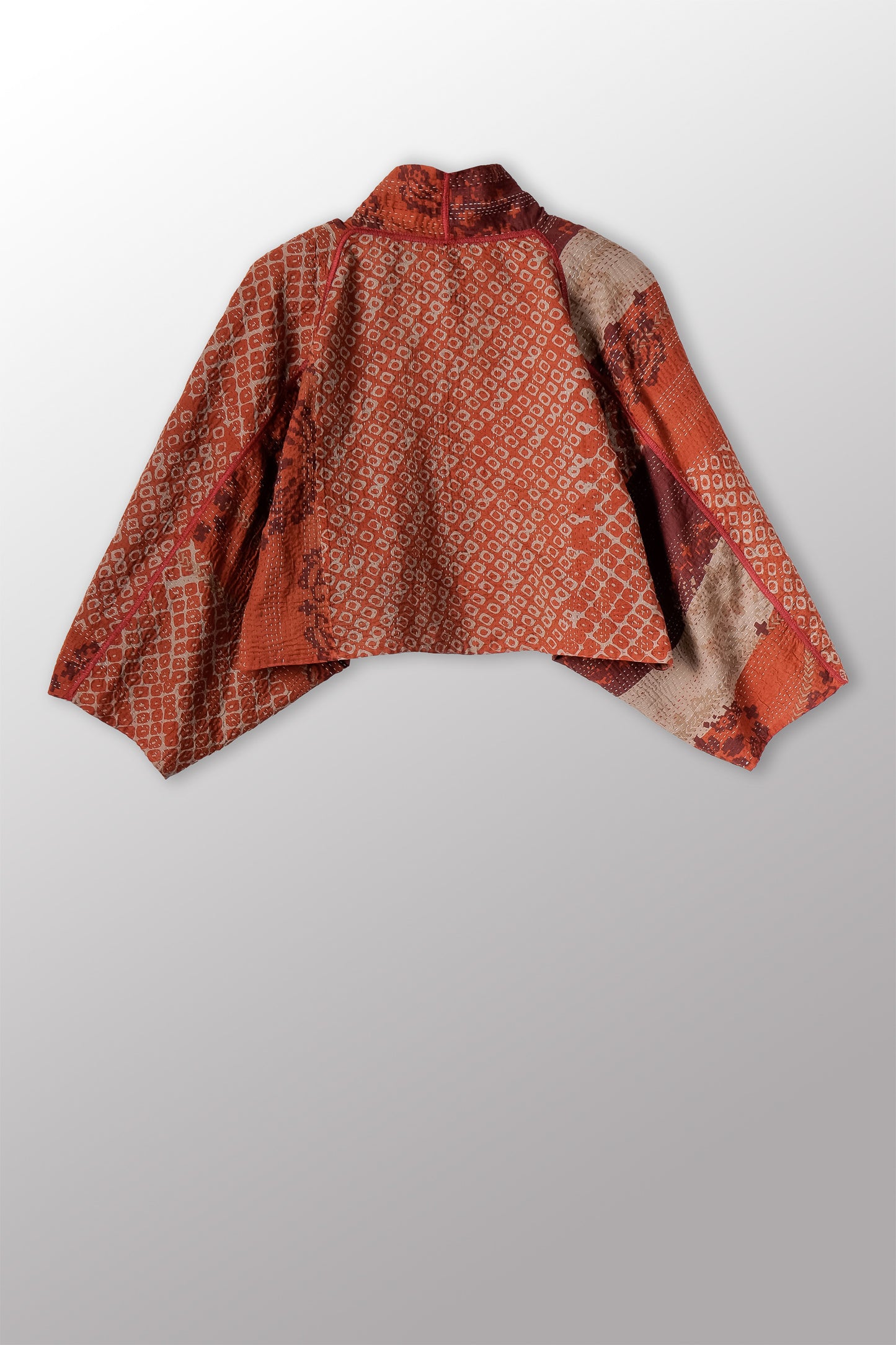 OVERDYED KIMONO COTTON KANTHA PUFF SLV. SHRUG - ov-kc2062-brn -