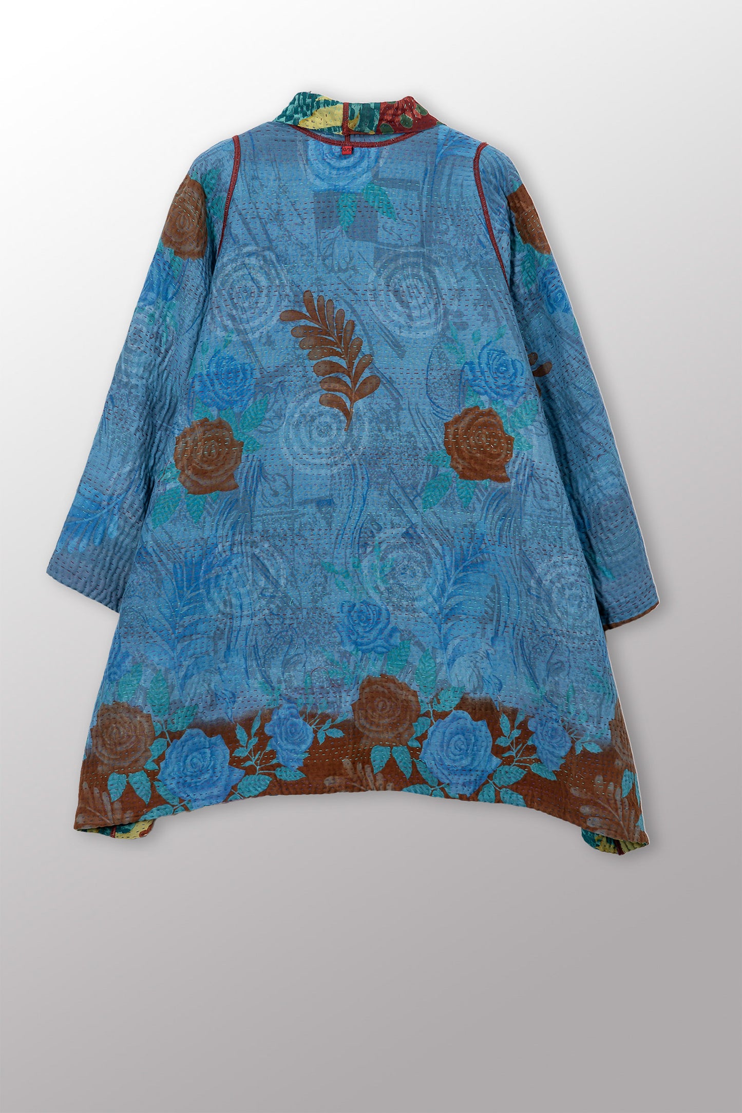 VINTAGE SILK GEORGETTE COTTON KANTHA A-LINE JACKET - gc4003-0005a -