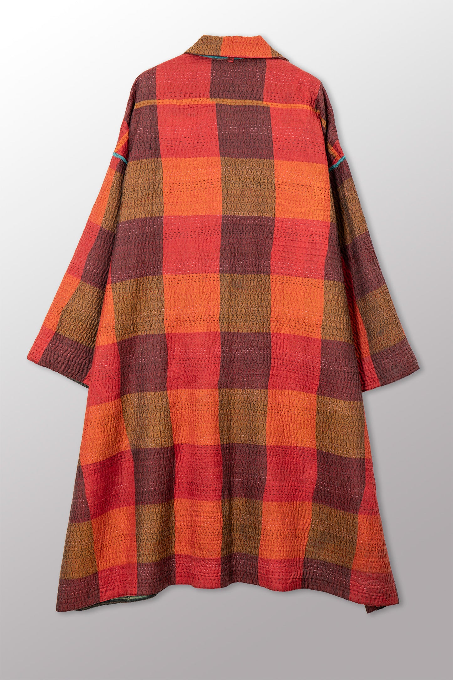VINTAGE PRINTED SILK CLAMP DYE WITH JACQUARD KANTHA NEW OVERSIZED COAT - sk4342-0002a -