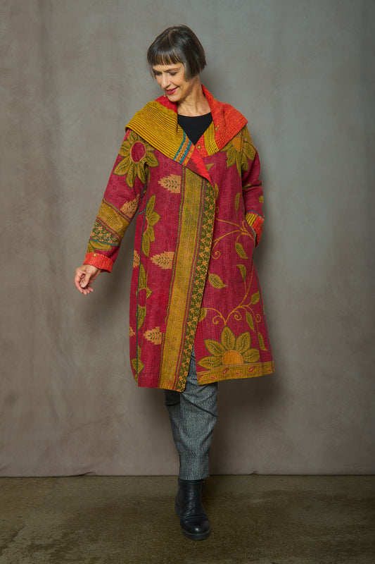 VINTAGE COTTON KANTHA A-LINE COAT - cv4309-0064a -