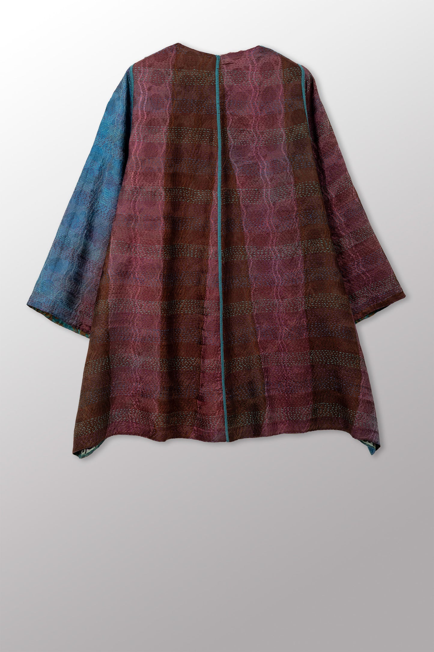 GEORGETTE JACQUARD VINTAGE SILK PATCH KANTHA BELL SHAPE LONG JACKET - gj2051-0001a -