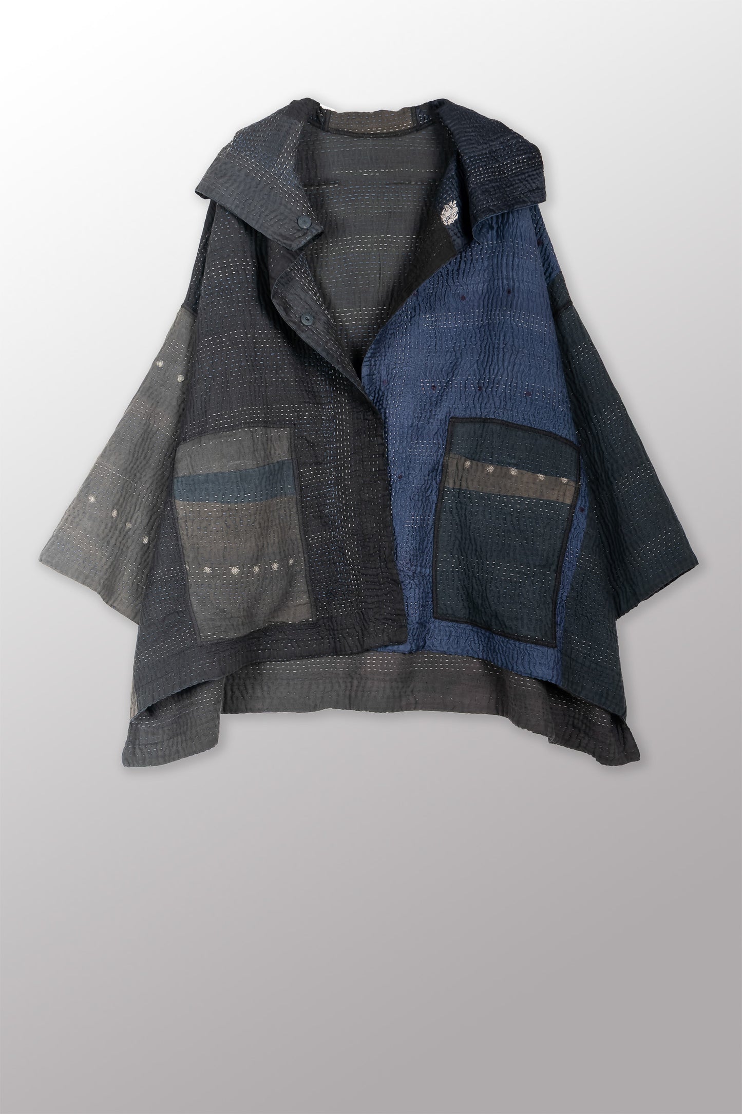 JAIPUR PATCH KANTHA HOODIE PONCHO - jp4064-blk -
