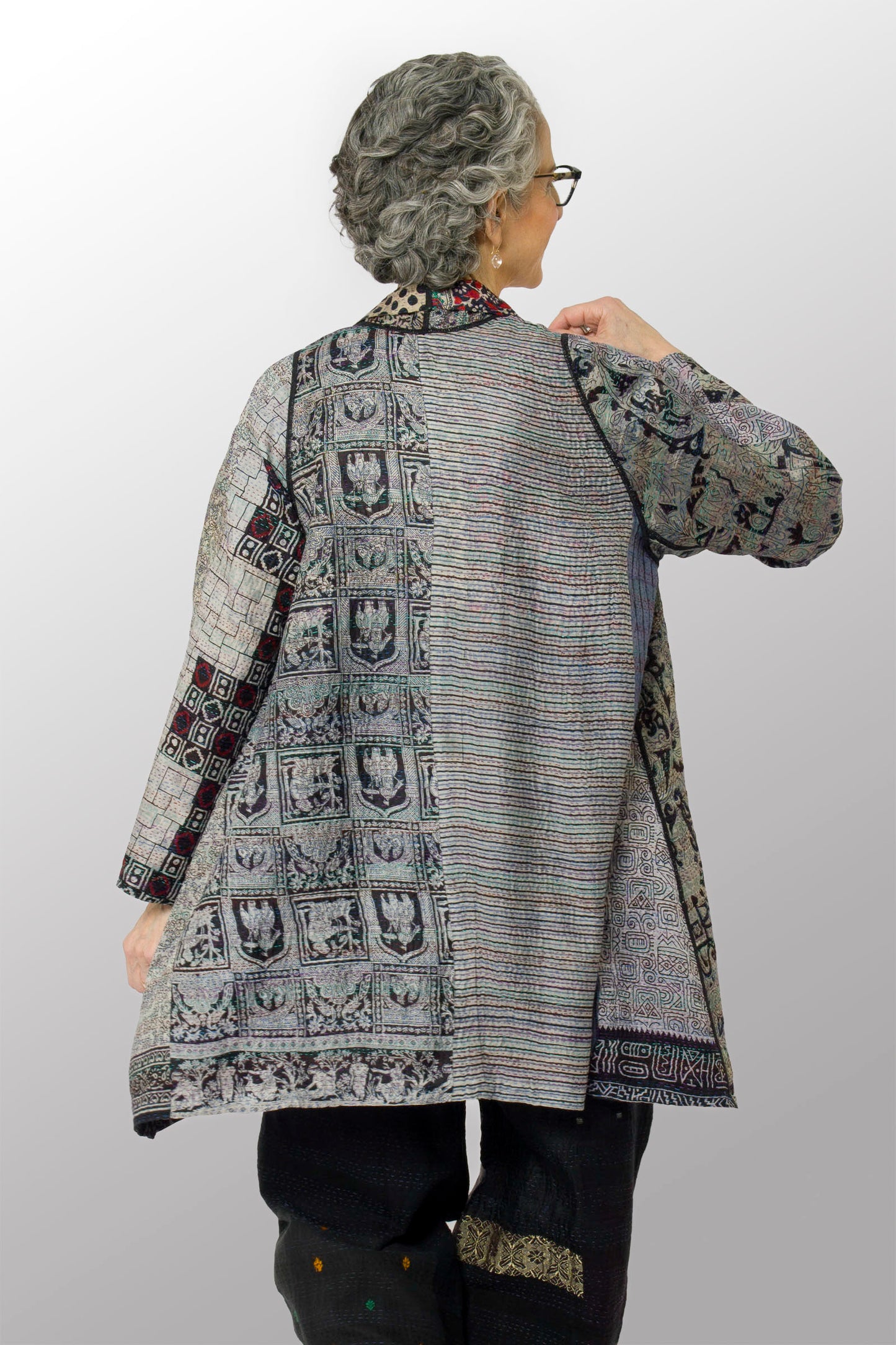 VINTAGE SILK KANTHA A-LINE JKT - sv2003-0390a -