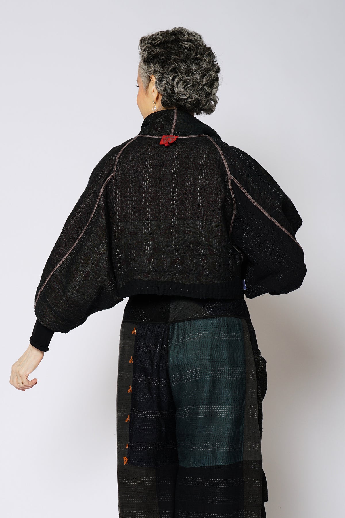 TWO TONE PATCH KANTHA PUFF SLV. SHRUG - tn4062-blk -