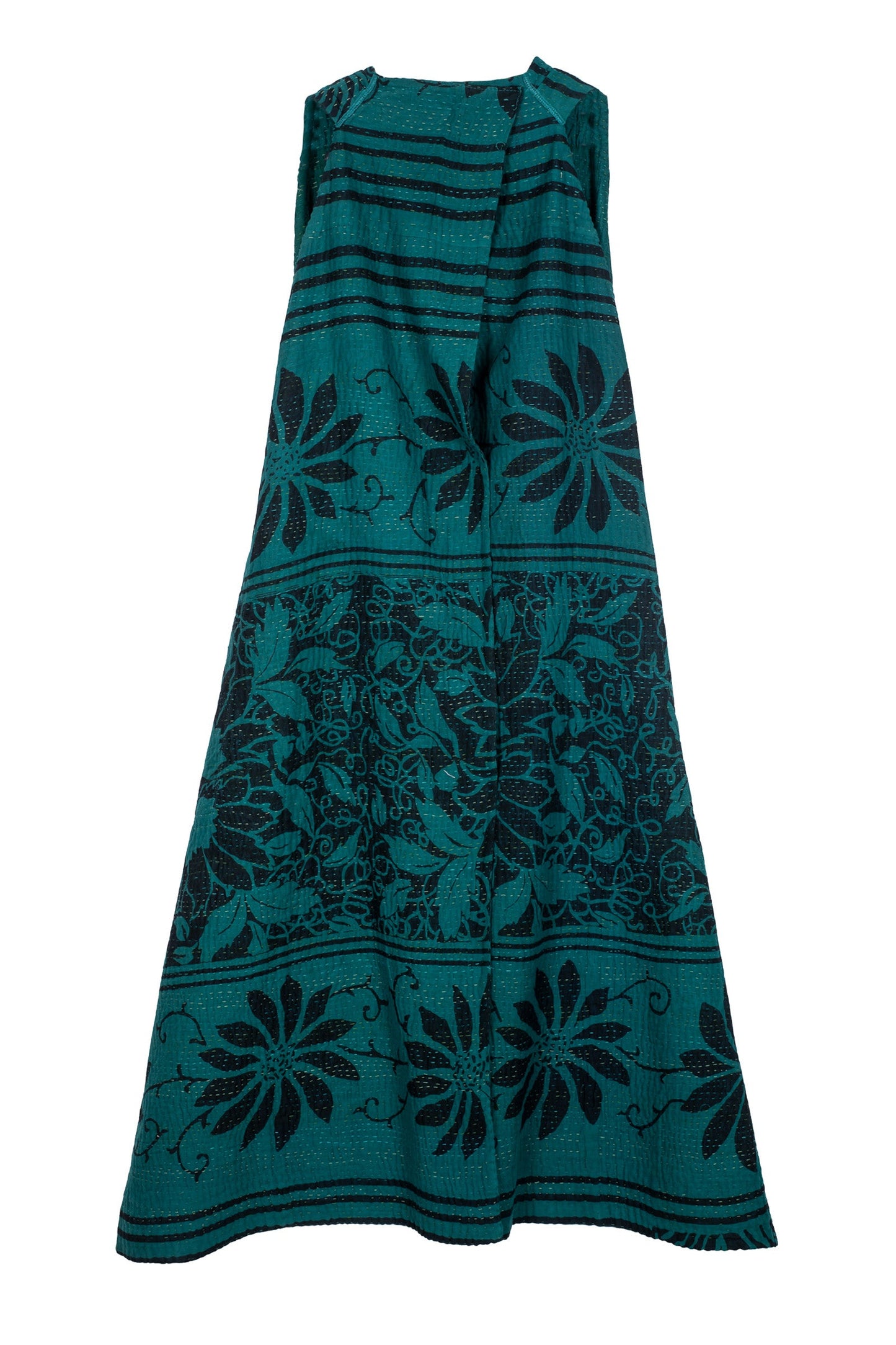 EMERALD GREEN KANTHA BACK PLEATED VEST MAX - eg4222-tel -