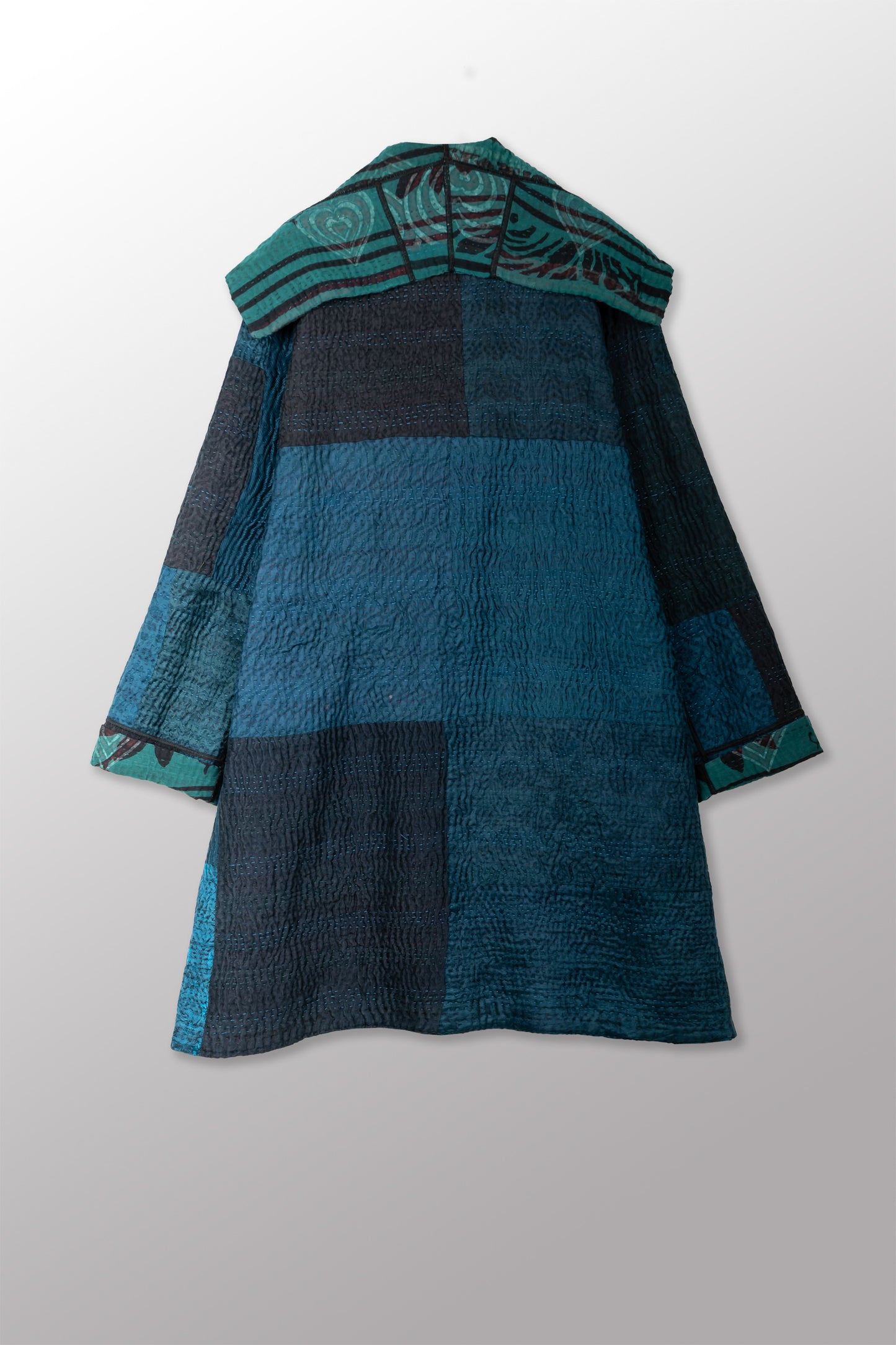 EMERALD GREEN KANTHA POCKET MEDIUM COAT - eg4316-tel -
