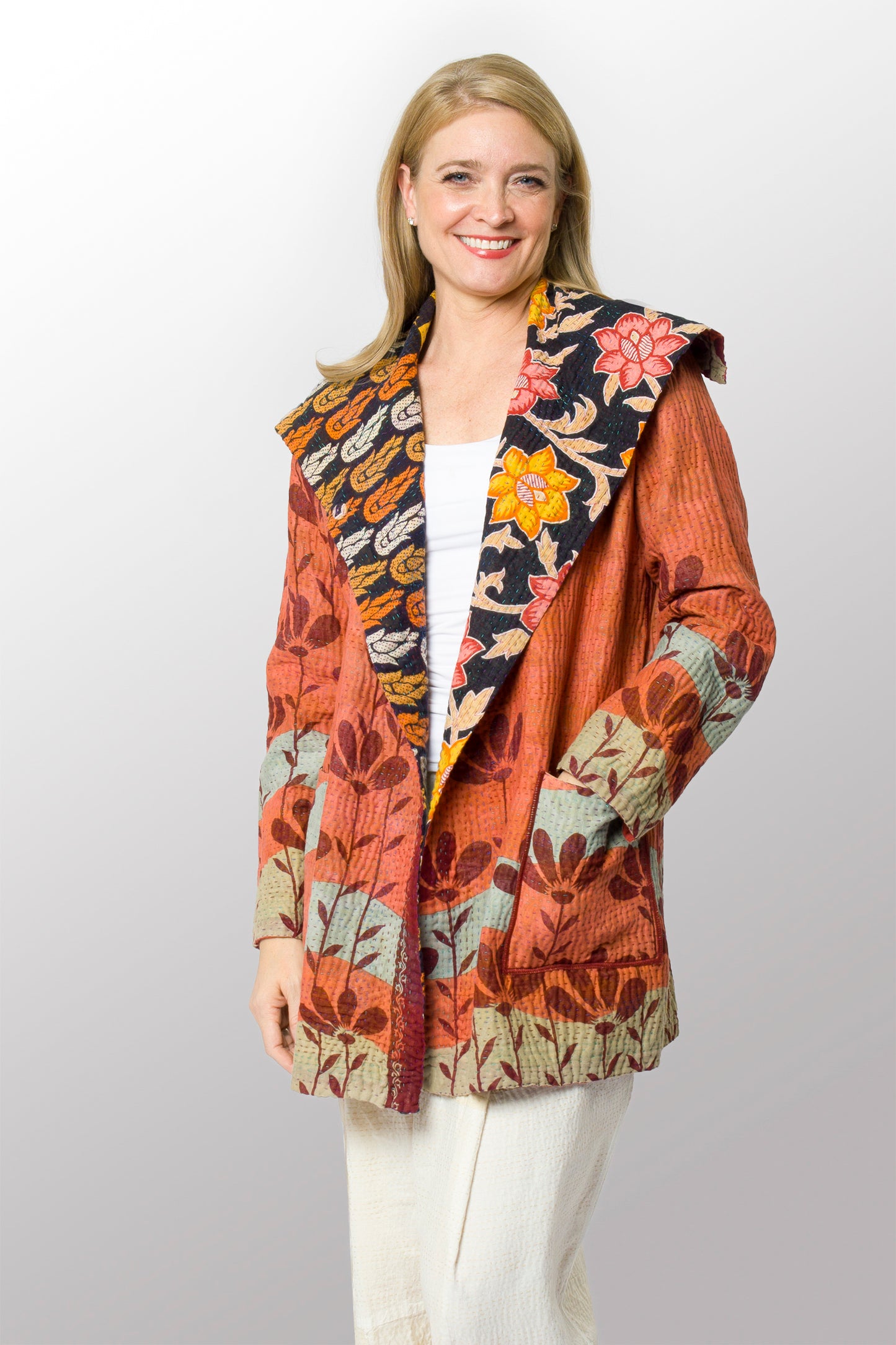 VINTAGE COTTON KANTHA POCKET JKT - cv4002-0219a -