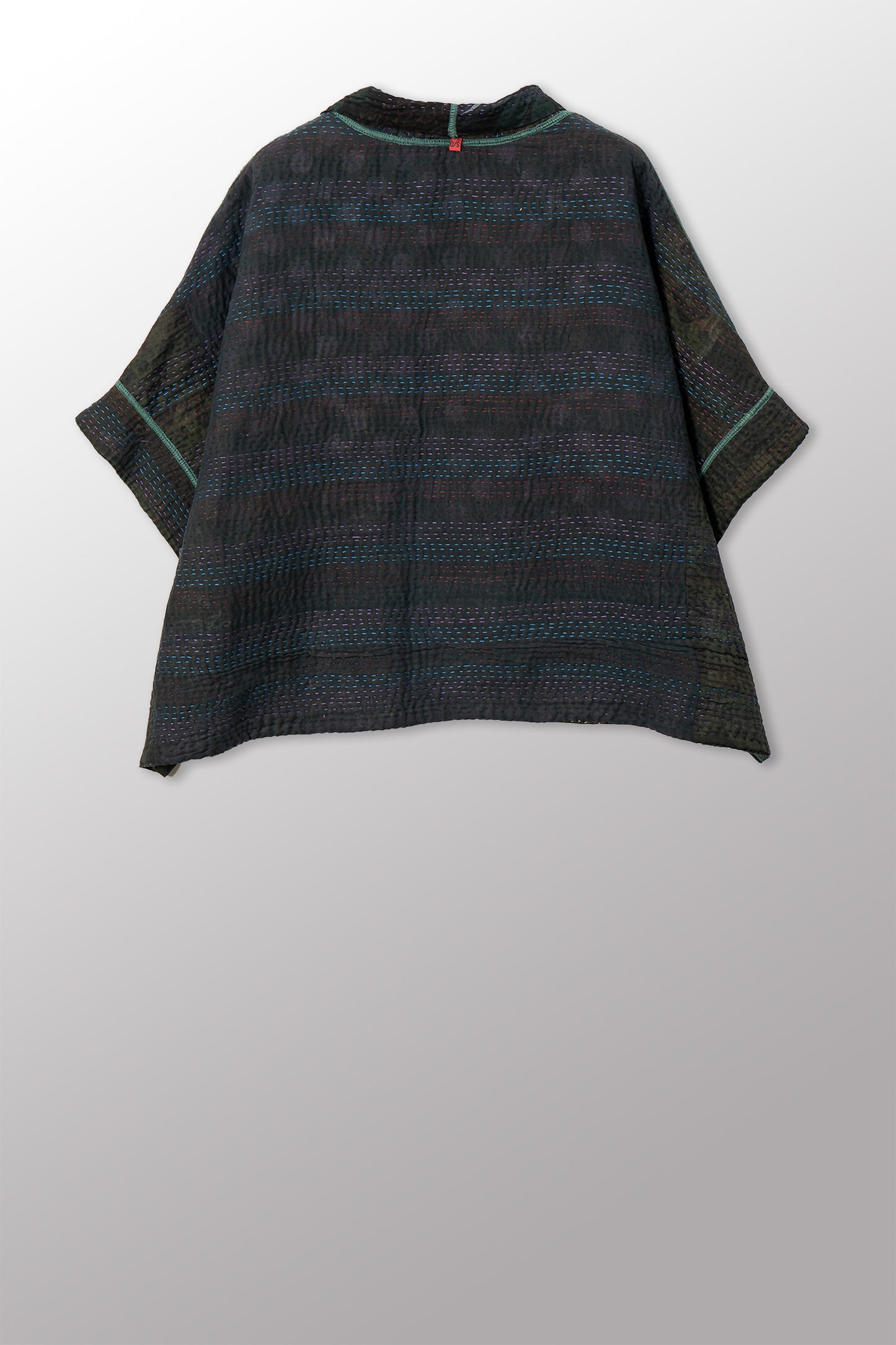 VINTAGE COTTON GREY CLAMP TIE DYE KANTHA MINI PONCHO - su4060-0003a -