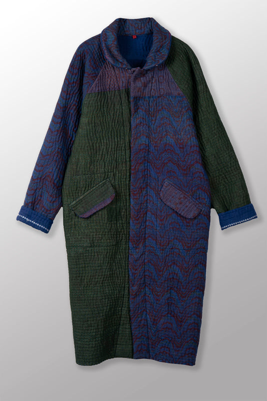 QUILTED OVERDYE COTTON KANTHA RAGLAN SLEEVE COAT - oq5337-cblu001m -