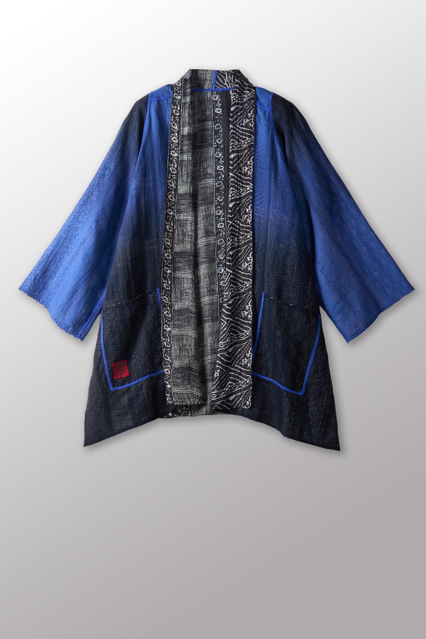 SILK COTTON OMBRE PRINT KANTHA A-LINE JKT - os2003-blk -