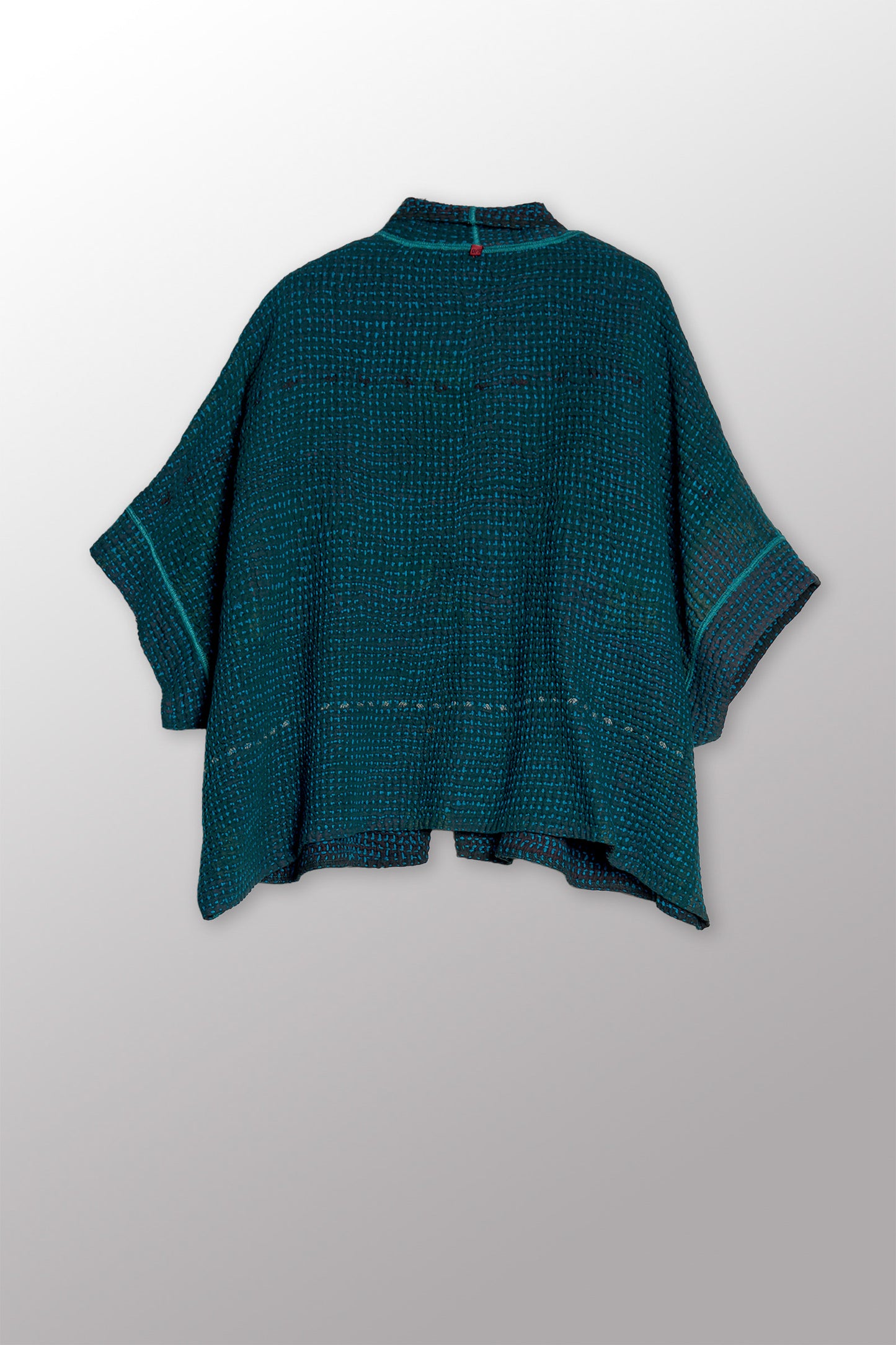 WOOL WAFFLE KANTHA MINI PONCHO - ww3060-tel -