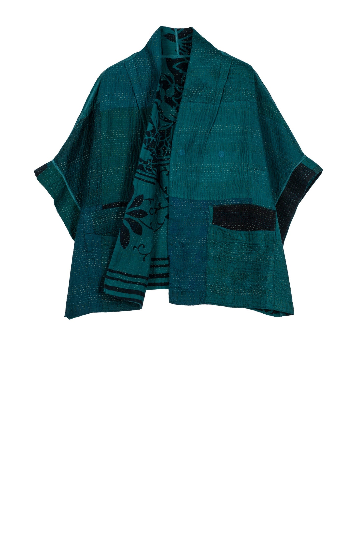 EMERALD GREEN KANTHA MINI PONCHO - eg4060-tel -