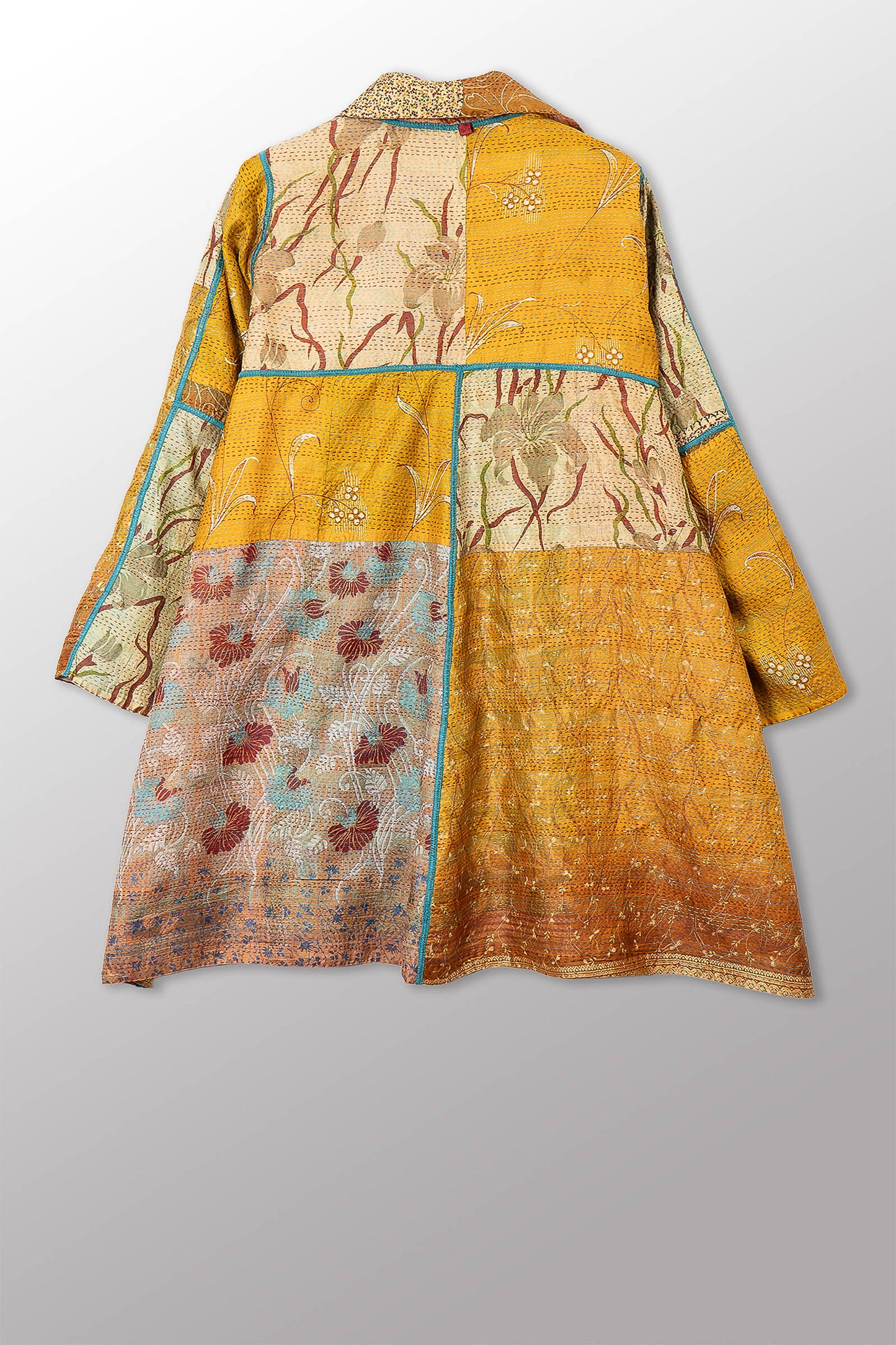 VINTAGE SILK KANTHA A-LINE DUSTER - sv2311-0015a -