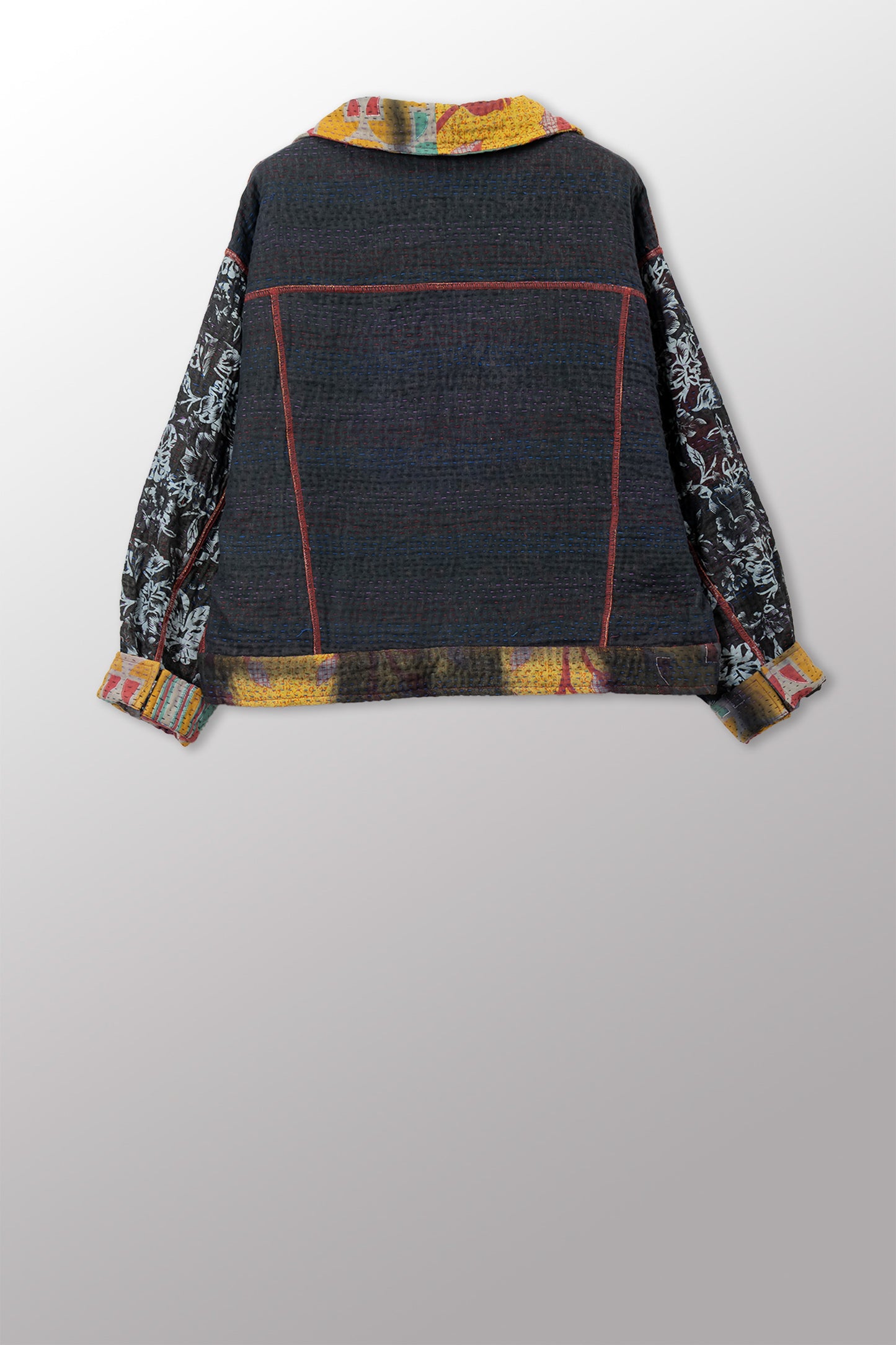 VINTAGE COTTON GREY CLAMP TIE DYE KANTHA OVERSIZED TRUCKER JACKET - su4j107-0001s -
