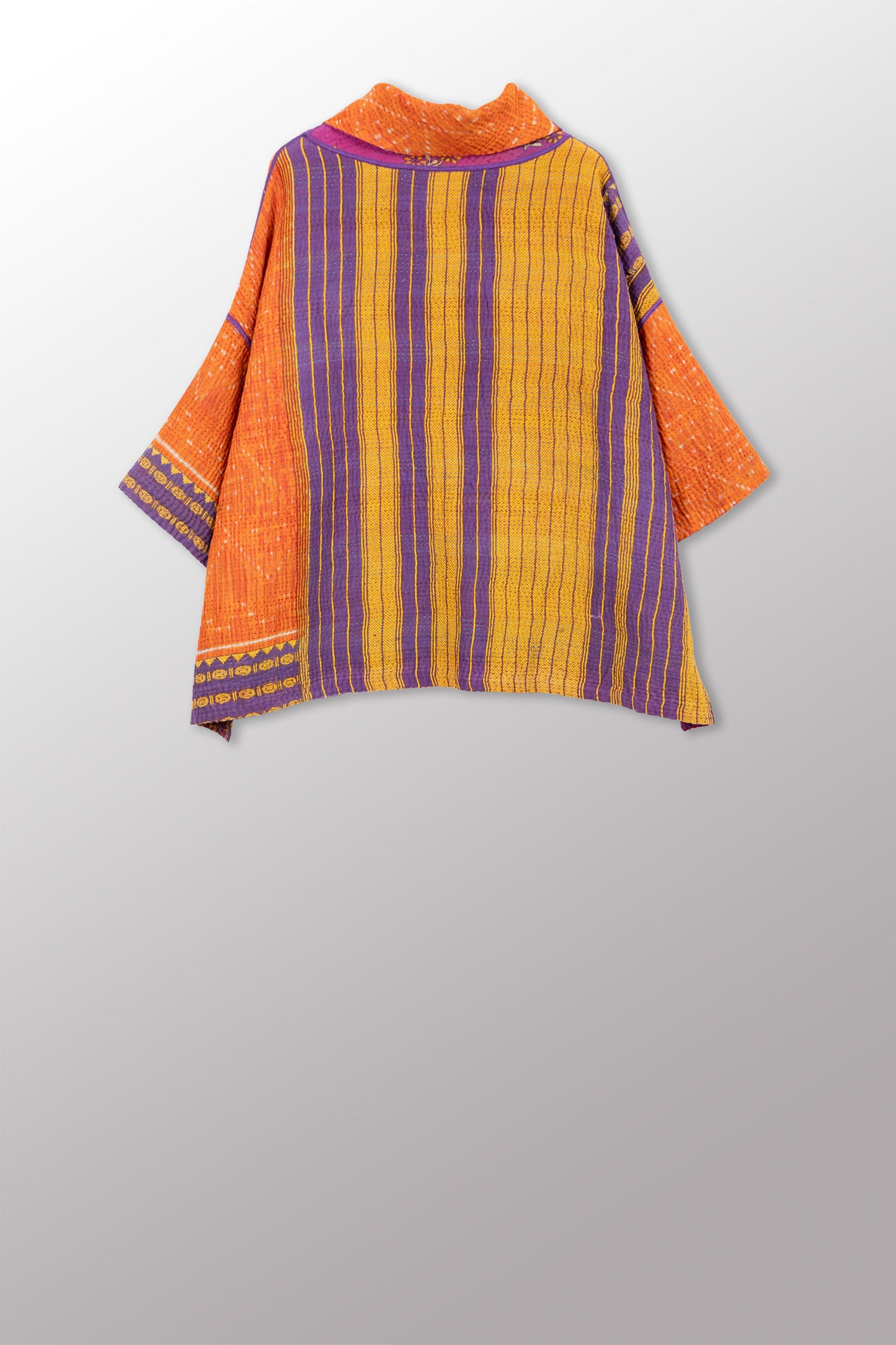 VINTAGE COTTON KANTHA COWL NECK PONCHO - cv4061-0035a -