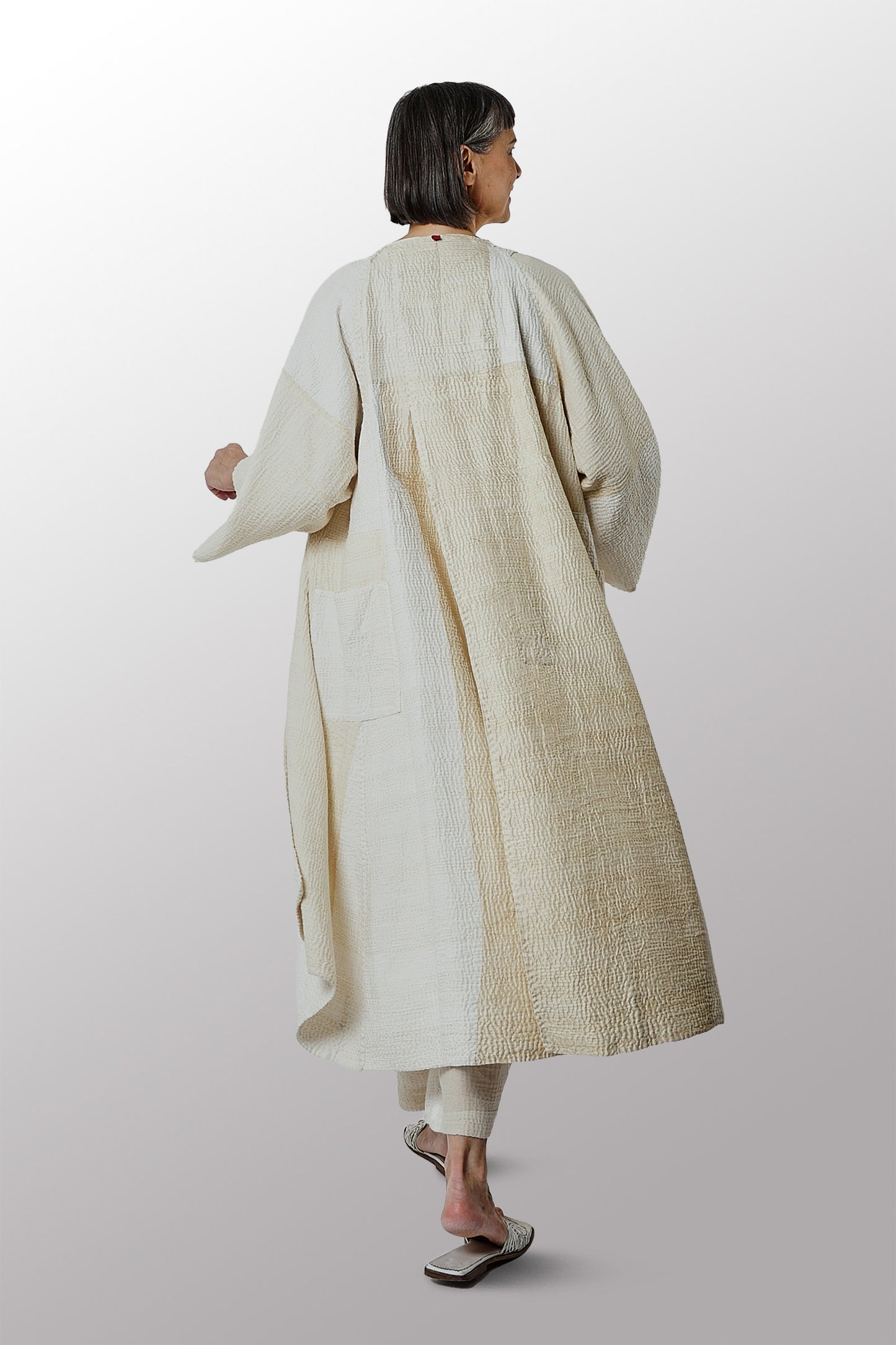 JAIPUR WHITE KANTHA KIMONO MAXI - jw4318-ivy -