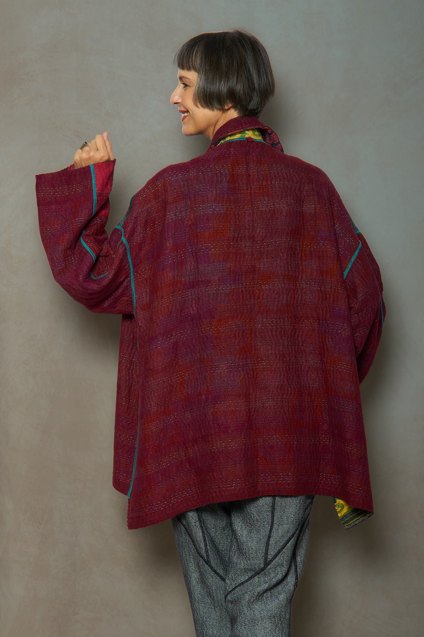 VINTAGE COTTON KANTHA OVERSIZED MINI COAT - cv4332-0042a -
