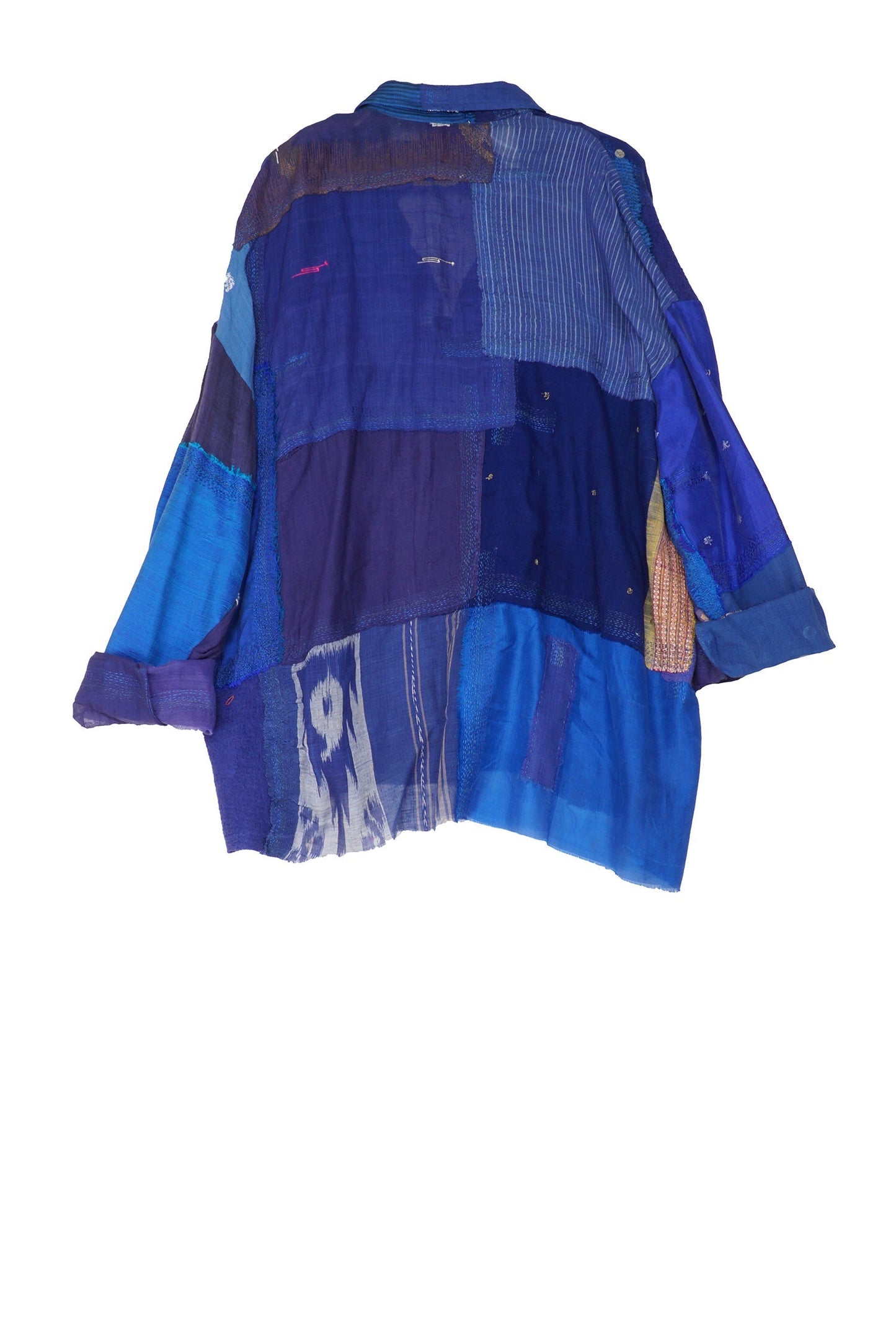 MOSAIC TILE PATCH KANTHA CAMP SHIRT - mt1525-blu -