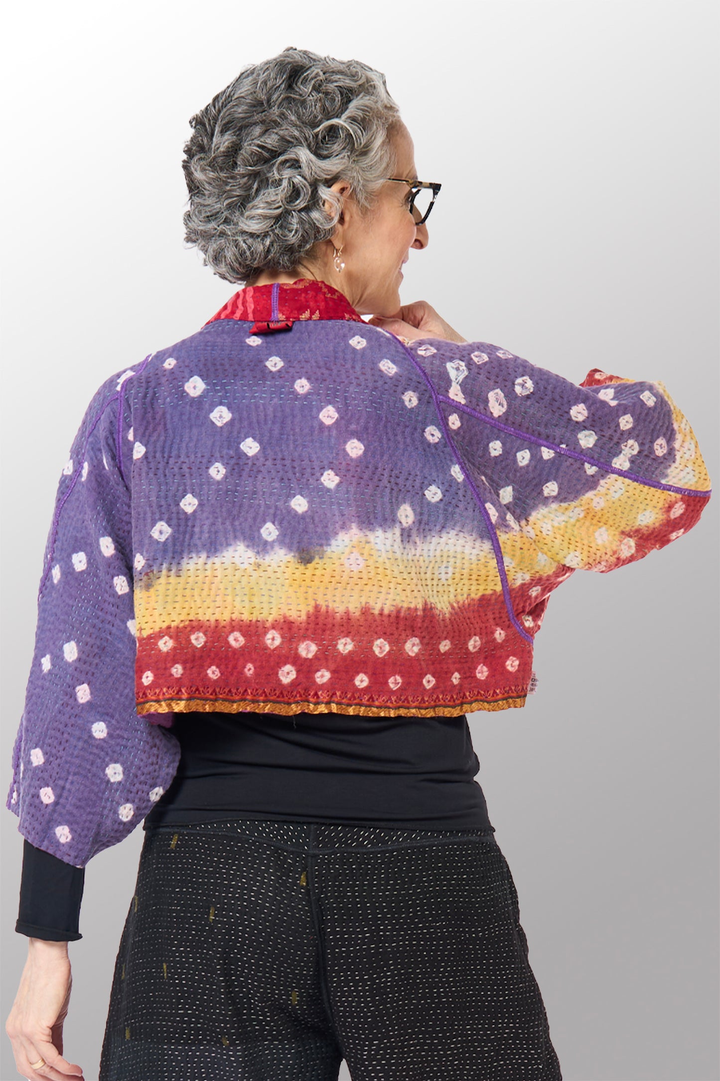 VINTAGE COTTON KANTHA PUFF SLV. SHRUG - cv4062-0054a -