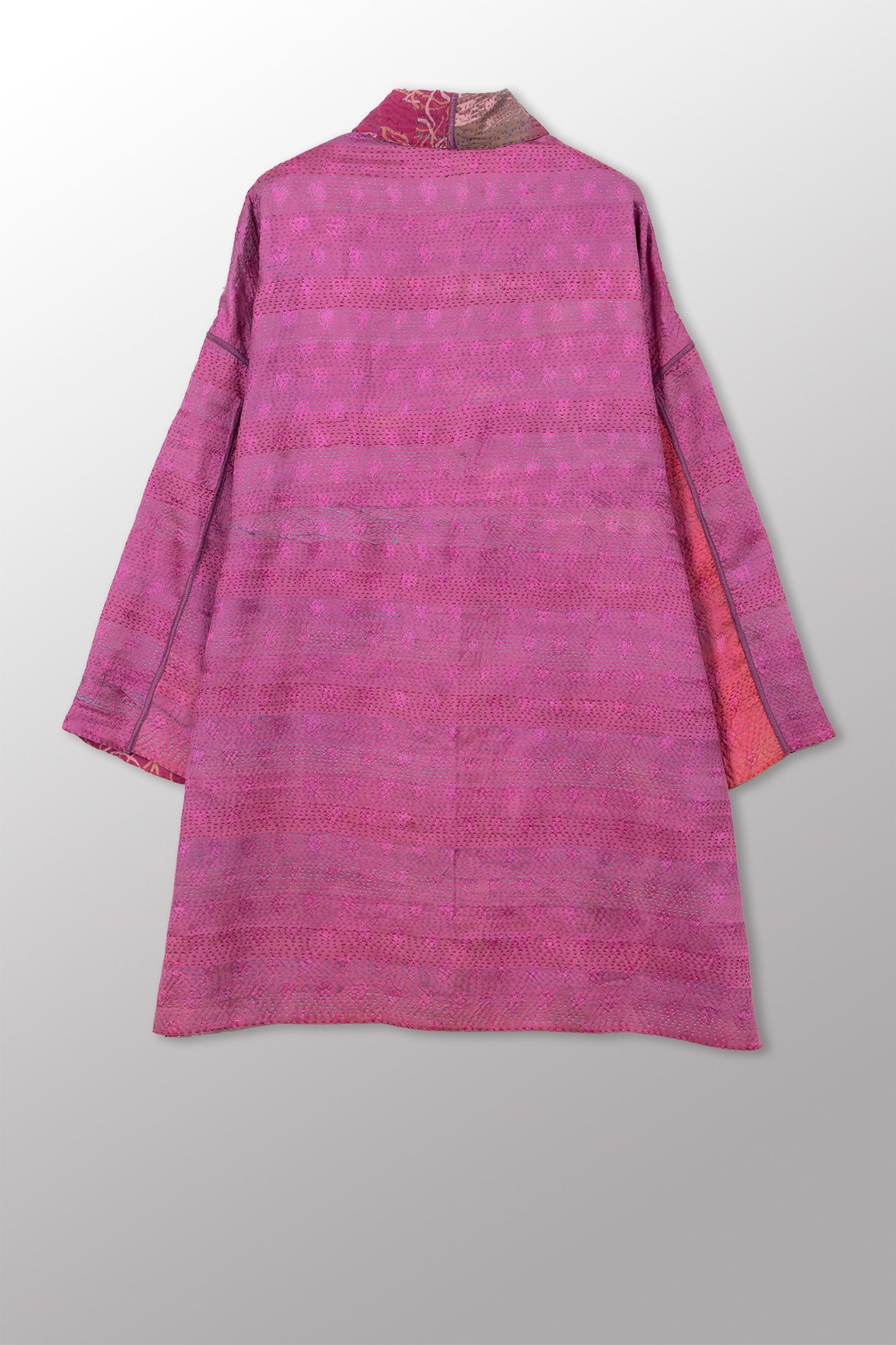 GEORGETTE JACQUARD VINTAGE SILK PATCH KANTHA HAORI JACKET - gj2068-0003a -