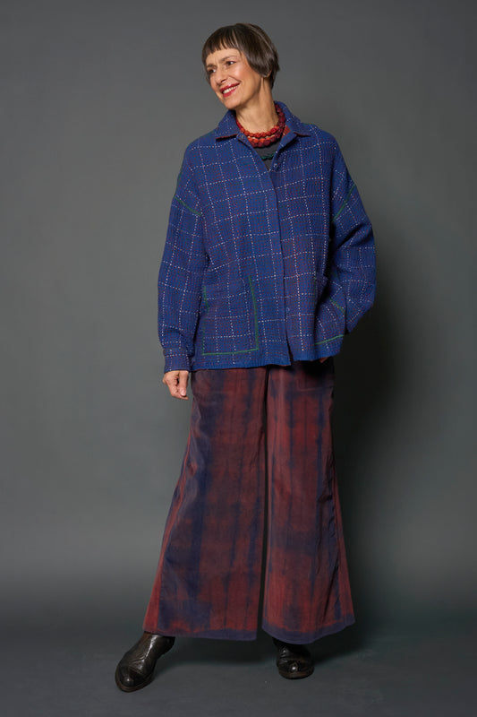 WOOL WAFFLE KANTHA RELAXED SHIRT JACKET - ww3j105-blu -