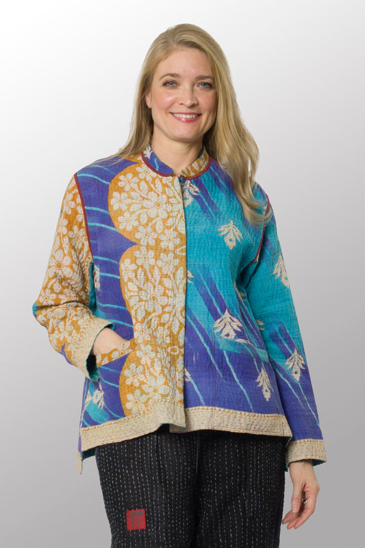 COTTON OVERDYE KANTHA KAFTAN JACKET SHORT - ov4088-ctuq001s -