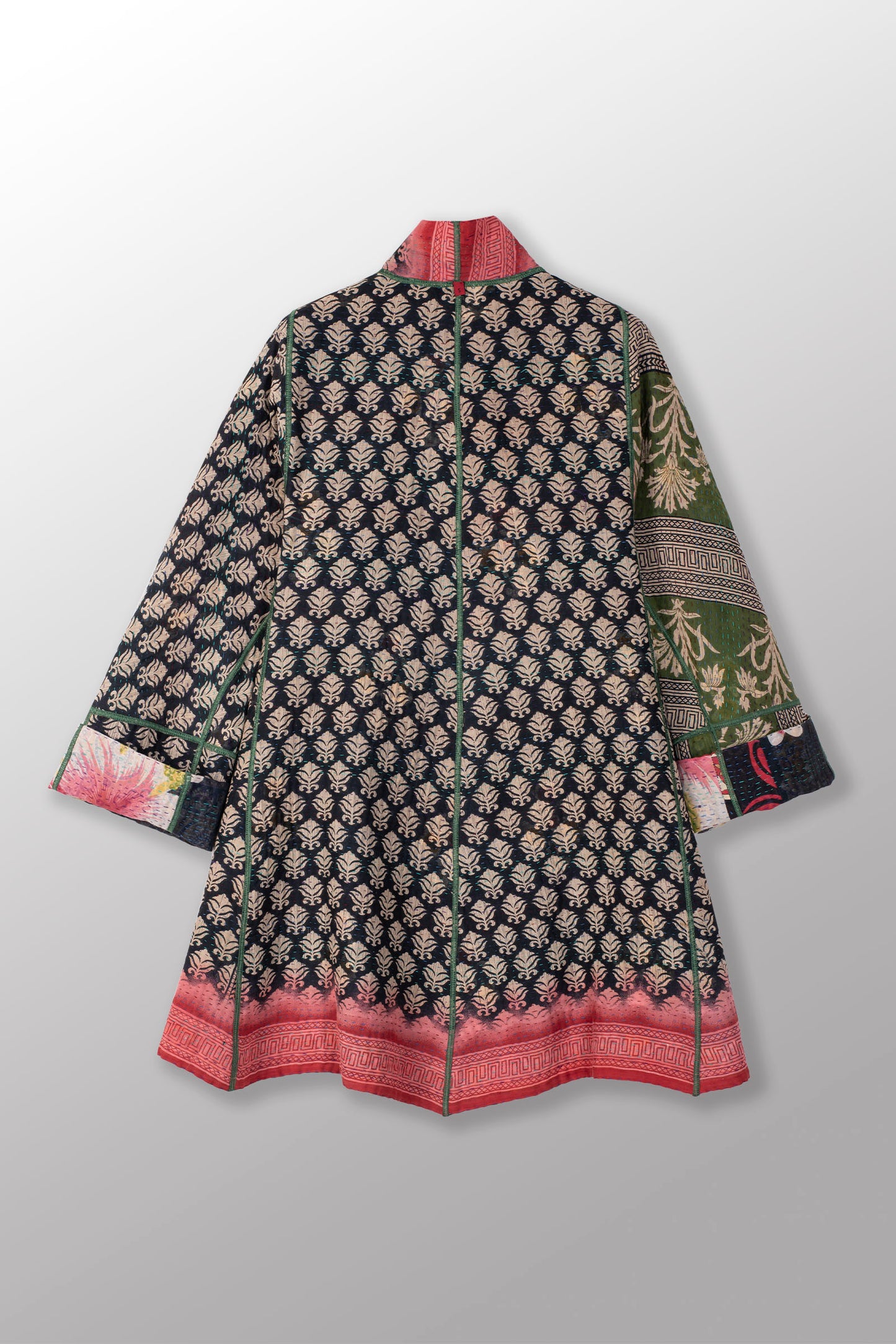 VINTAGE COTTON KANTHA FLARE LONG JACKET - cv4021-0052s -